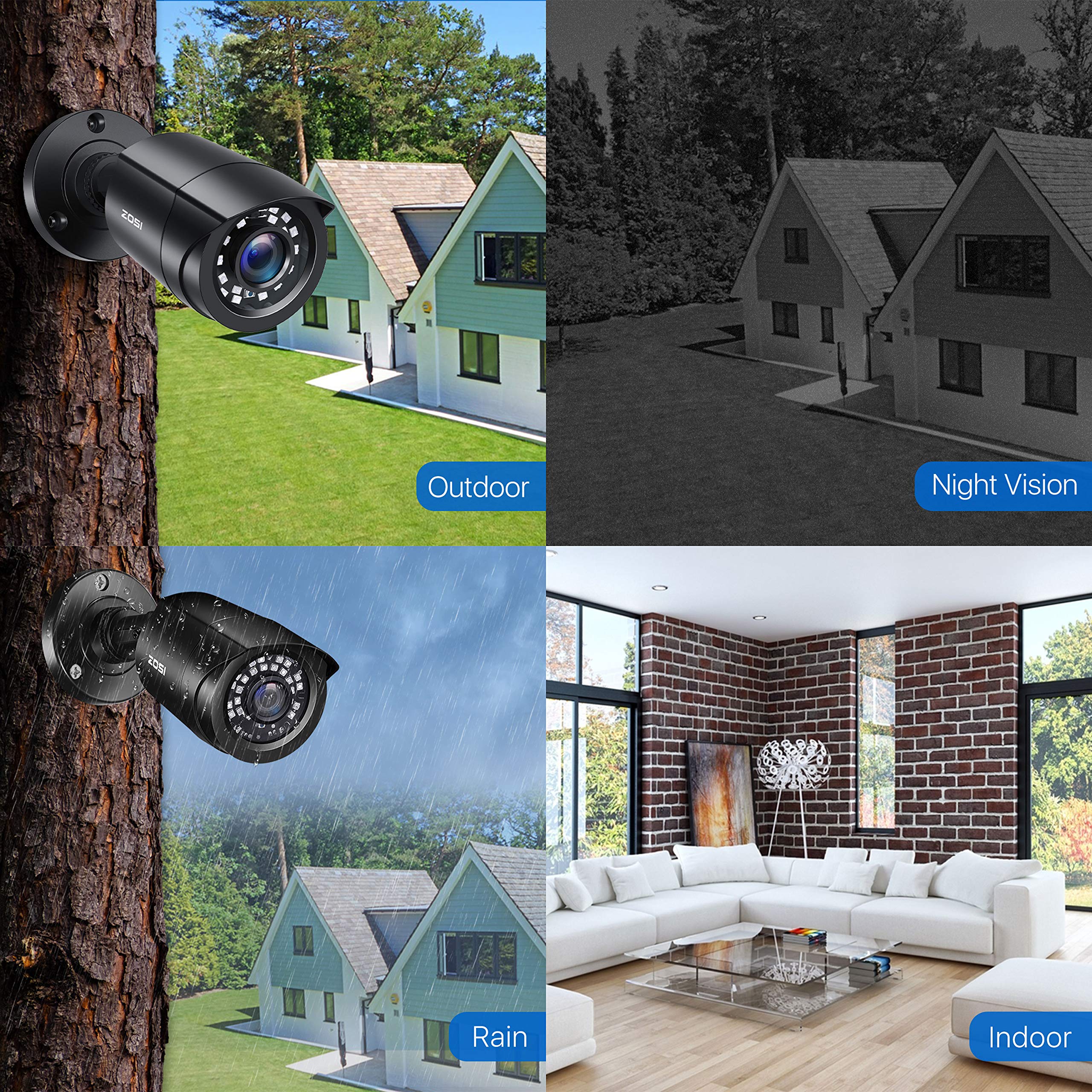 ZOSI 5MP Lite Kit de Cámara de Vigilancia 4pcs 1080p Cámara de Seguridad Exterior con 8CH H.265+ Grabador DVR, Visión Nocturna, Alarma de Movimiento, sin Disco Duro