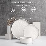 HaWare Dinnerware Ensembles, 12-Piece Assiette de assiettes et bols, Assiettes de vaisselle en grès pour 4, Céramique pour restaurant à la maison, anti-dérapant et anti-rayure, micro-ondes et lave-vaisselle Coffre-fort, blanc moucheté