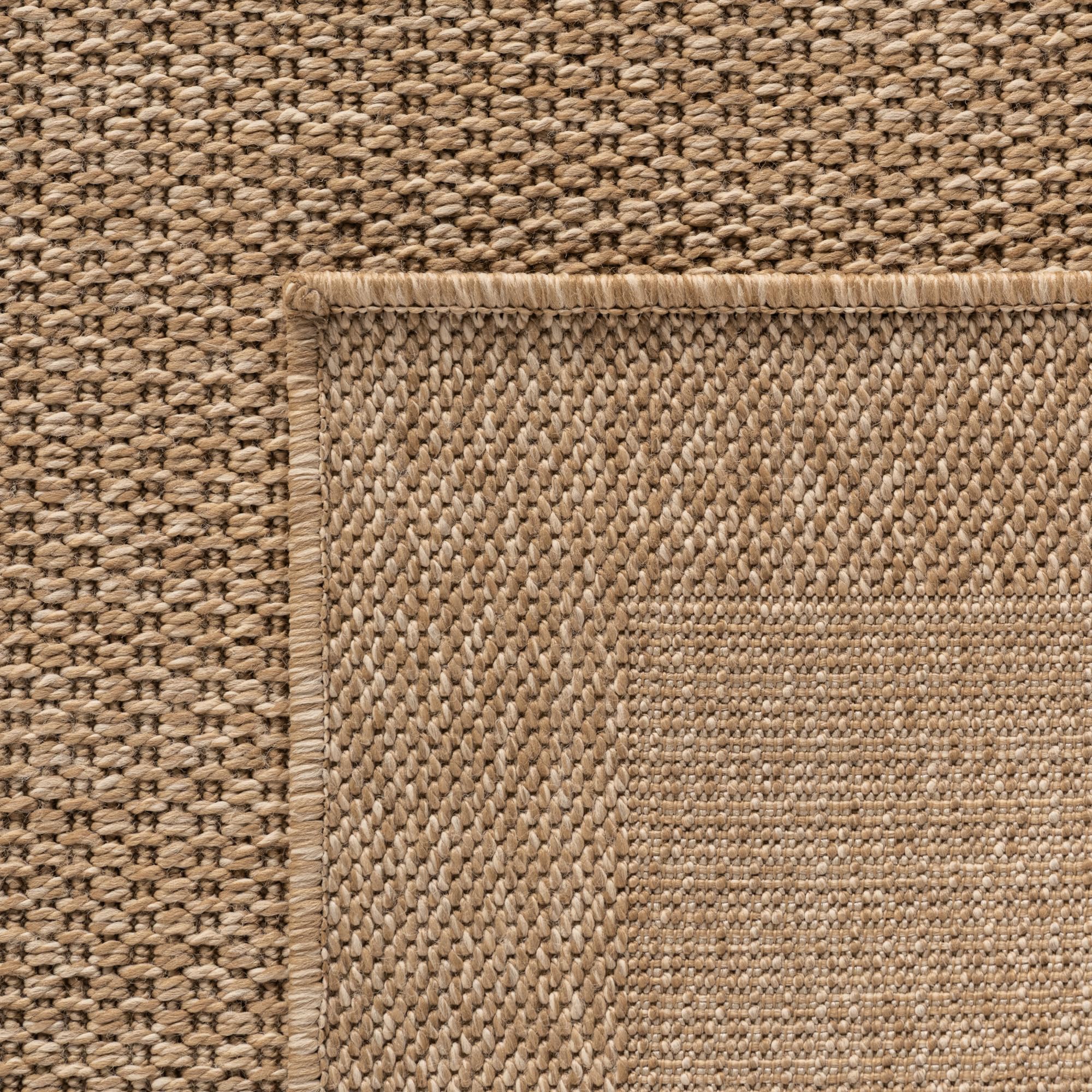 Teppium Tappeto Outdoor Rotondo 160 cm Beige, Resistente alle Intemperie Facile da Pulire, Tappeto Look Juta per Terrazza Giardino Soggiorno Sala da Pranzo