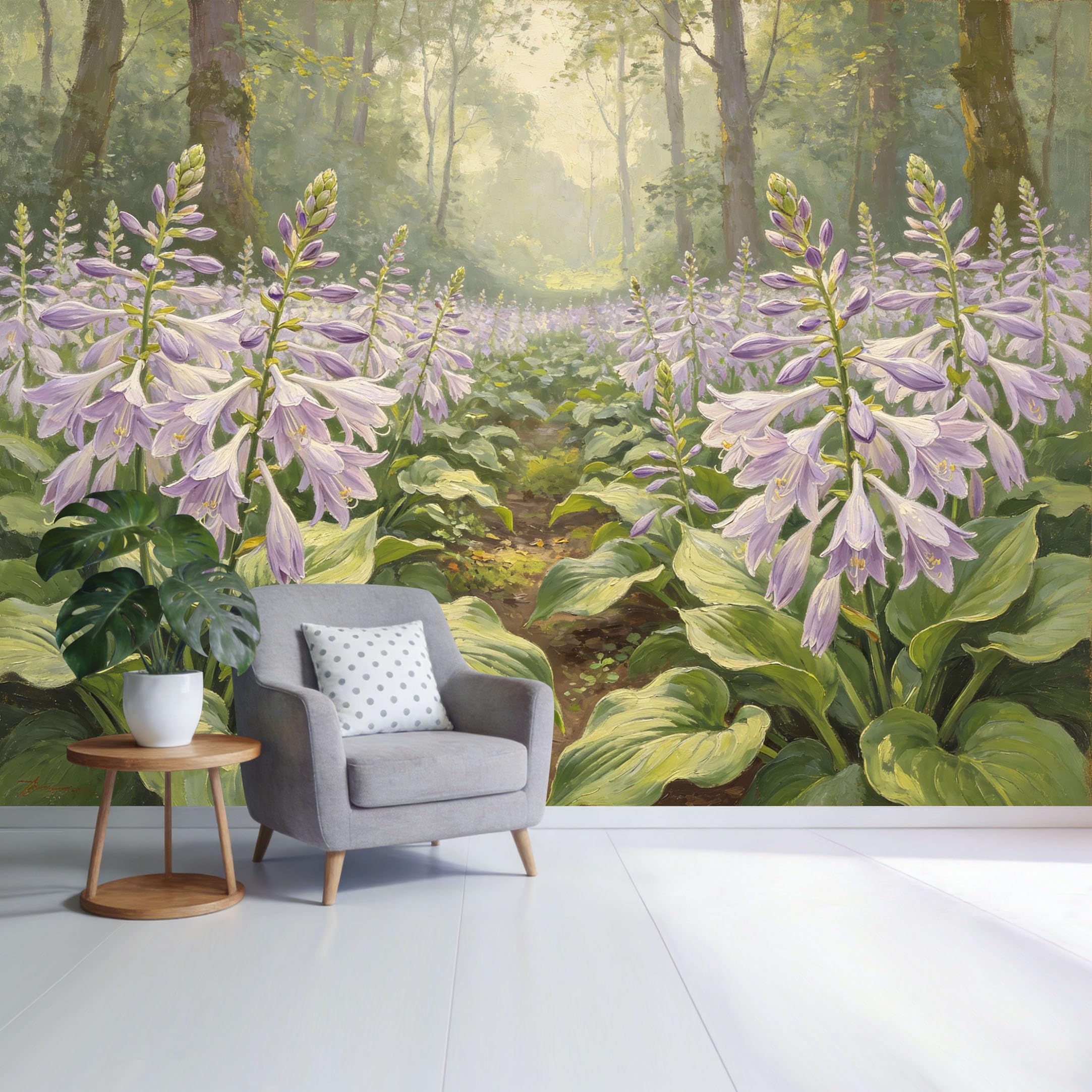 Custom Size Wall Mural Lavender Forest Landscape Botanical Flowers Pathway Morning Light SelfAdhesive Wall Fabric Removable Wallpaper for Home Office Decor