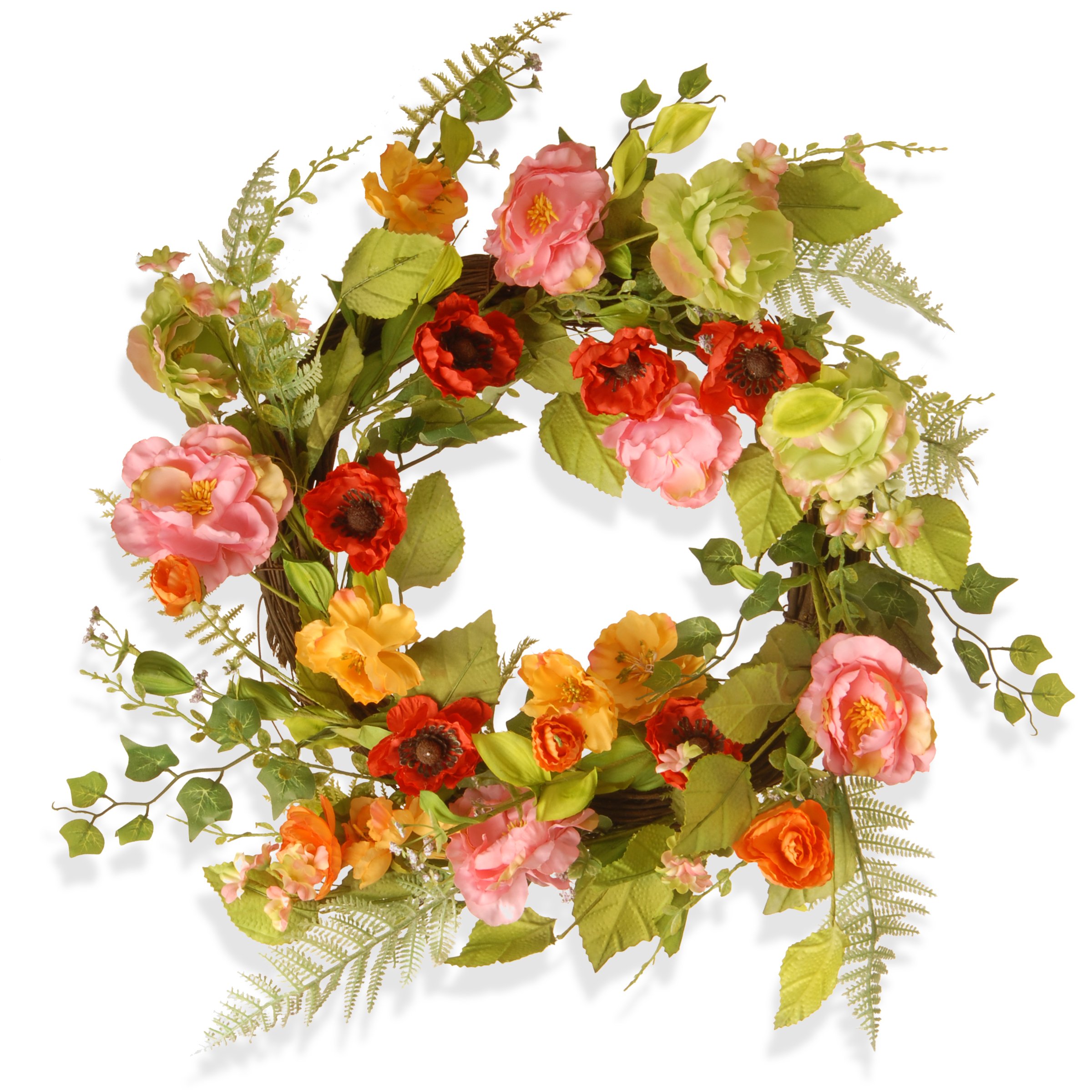 National Tree Company Spring & Summer Wreath 22 Inch Branch Wreath with Mixed Flowers for Front Door or Home Decoration