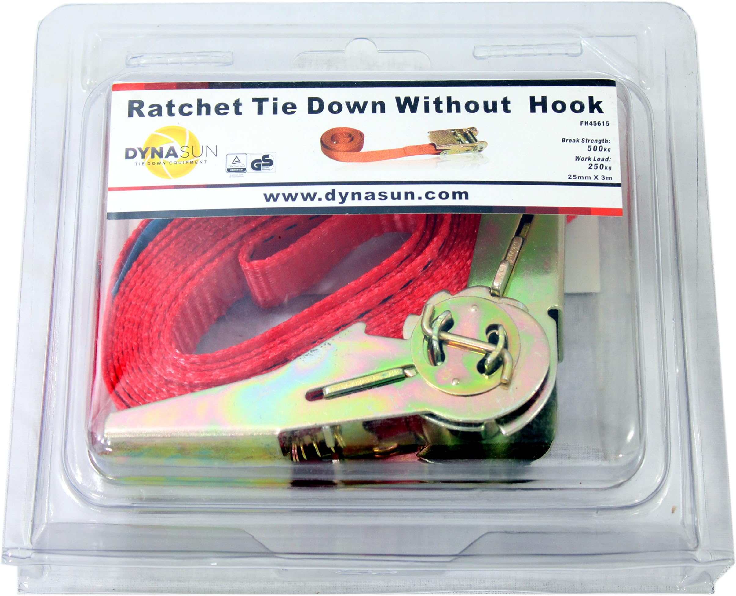 DynaSunFH45615 Heavy Duty Tie Down Cargo Ratchet Strap 25mm 3m Lashing Claw J Hook Lashing capacity (LC): 500Kg