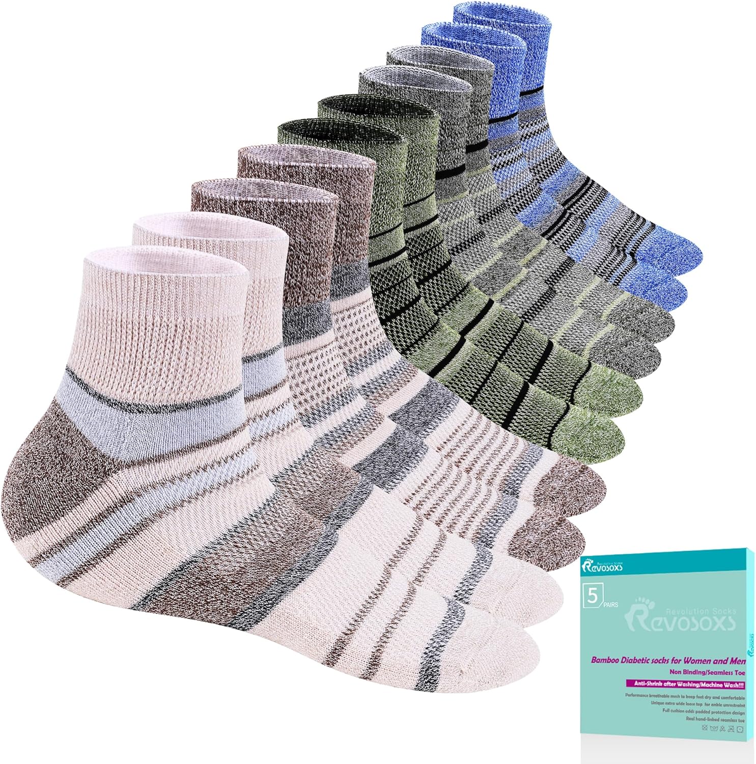 Diabetic Socks for Women Men,5 Pairs Non Binding Diabetic Ankle Wide Stretchy Loose Seamless Socks 7-9 9 11