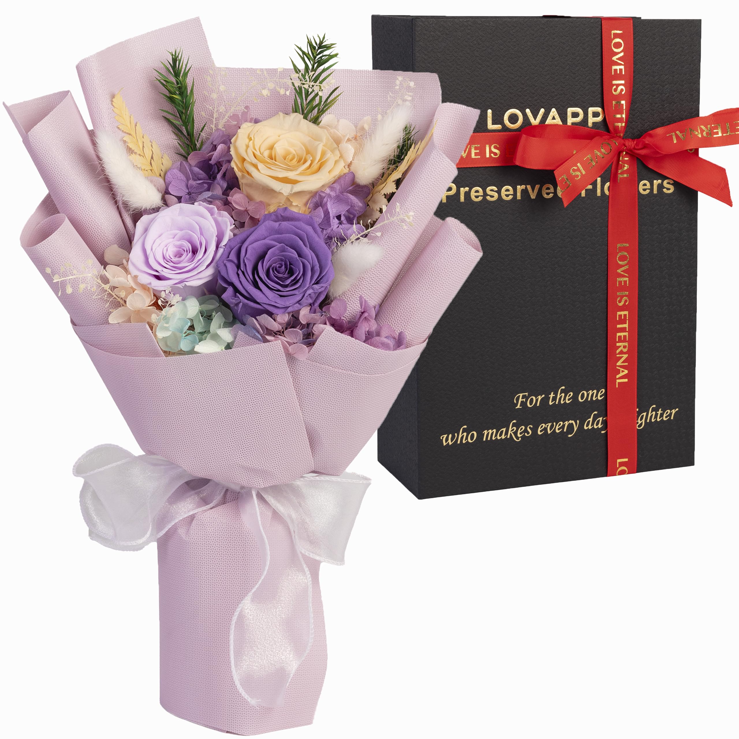 LOVAPPYFlowers bouquet: Preserved Forever rose for Valentines, Mothers Day, or Any Celebration - Flower Delivery - Flowers bouquet Gifts for Women, for Mom, for Girlfriend (Purple Rose), 14 inch