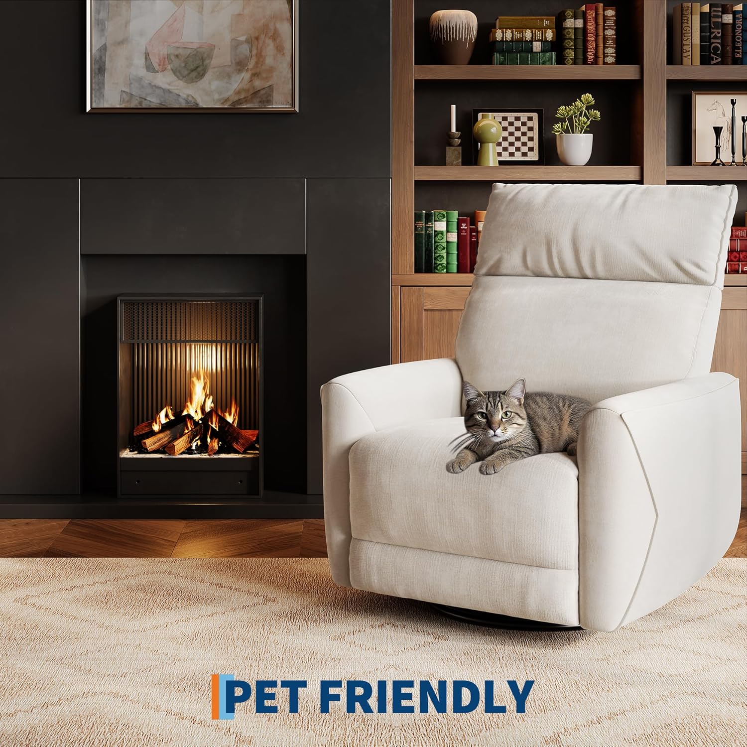 Power Recliner Chair, Swivel Rocker Chair for Adults, Upholstered Fabric Glider Recliner Nursery Chair with USB Ports, Ergonomic High Back Single Sofa Seat for Living Room, Beige