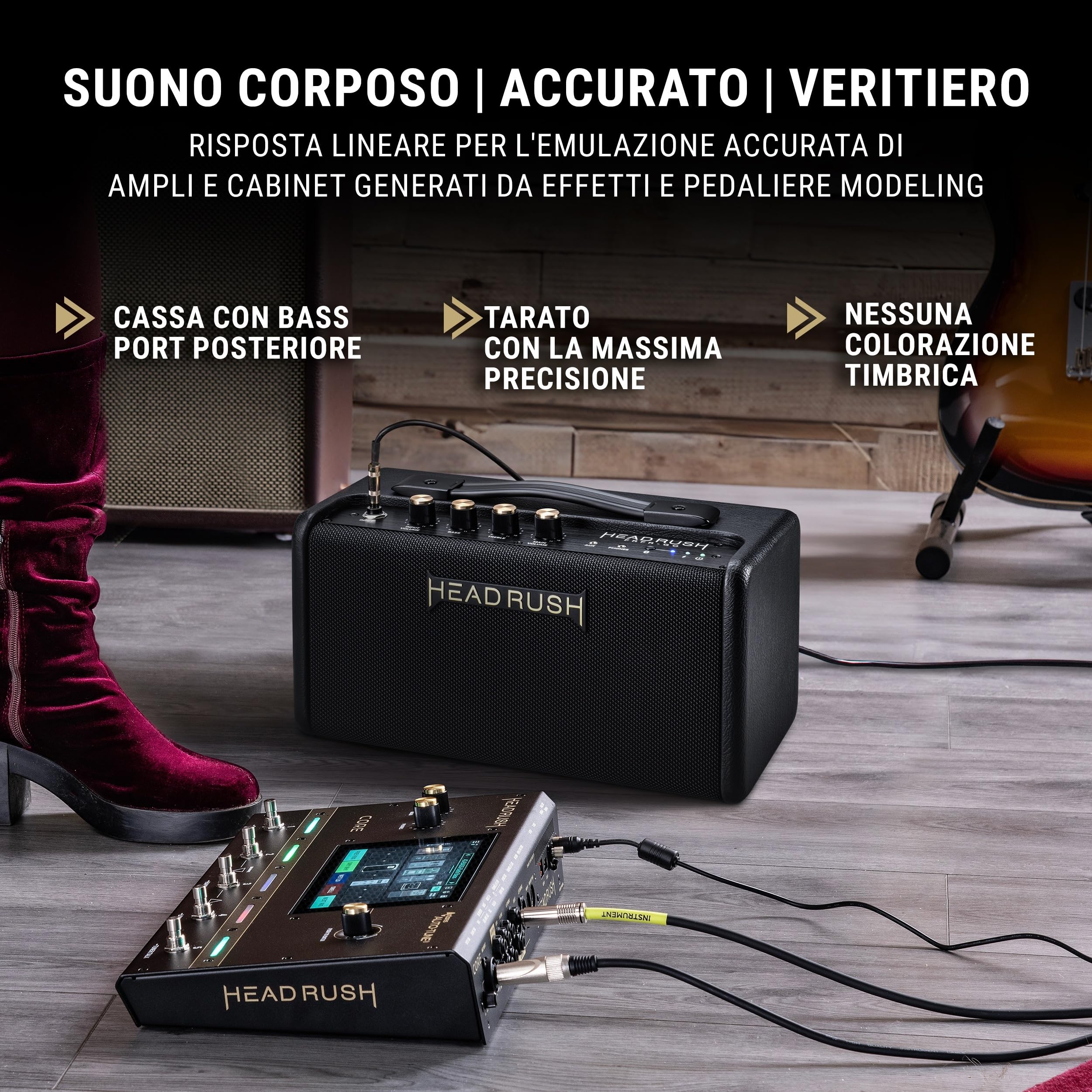HeadRush FRFR-GO 30W Amplificatore per Chitarra Elettrica e Basso con Doppio Cono da 3", Bluetooth e Batteria Ricaricabile