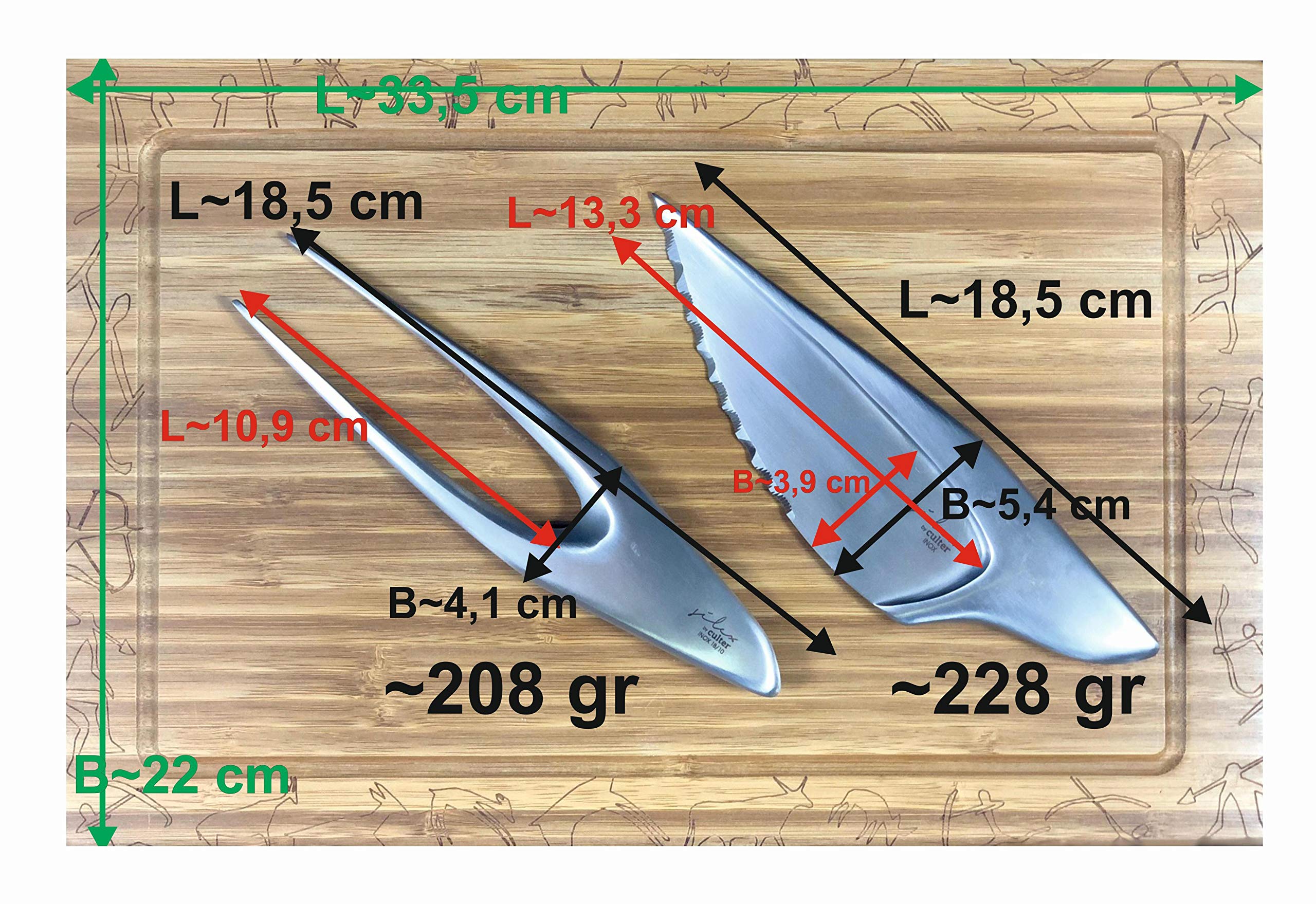 Topkapi - Set di 3 pezzi per bistecca Silex con tagliere, design preistorico di altissima qualità, evoluzione di coltelli e forchette