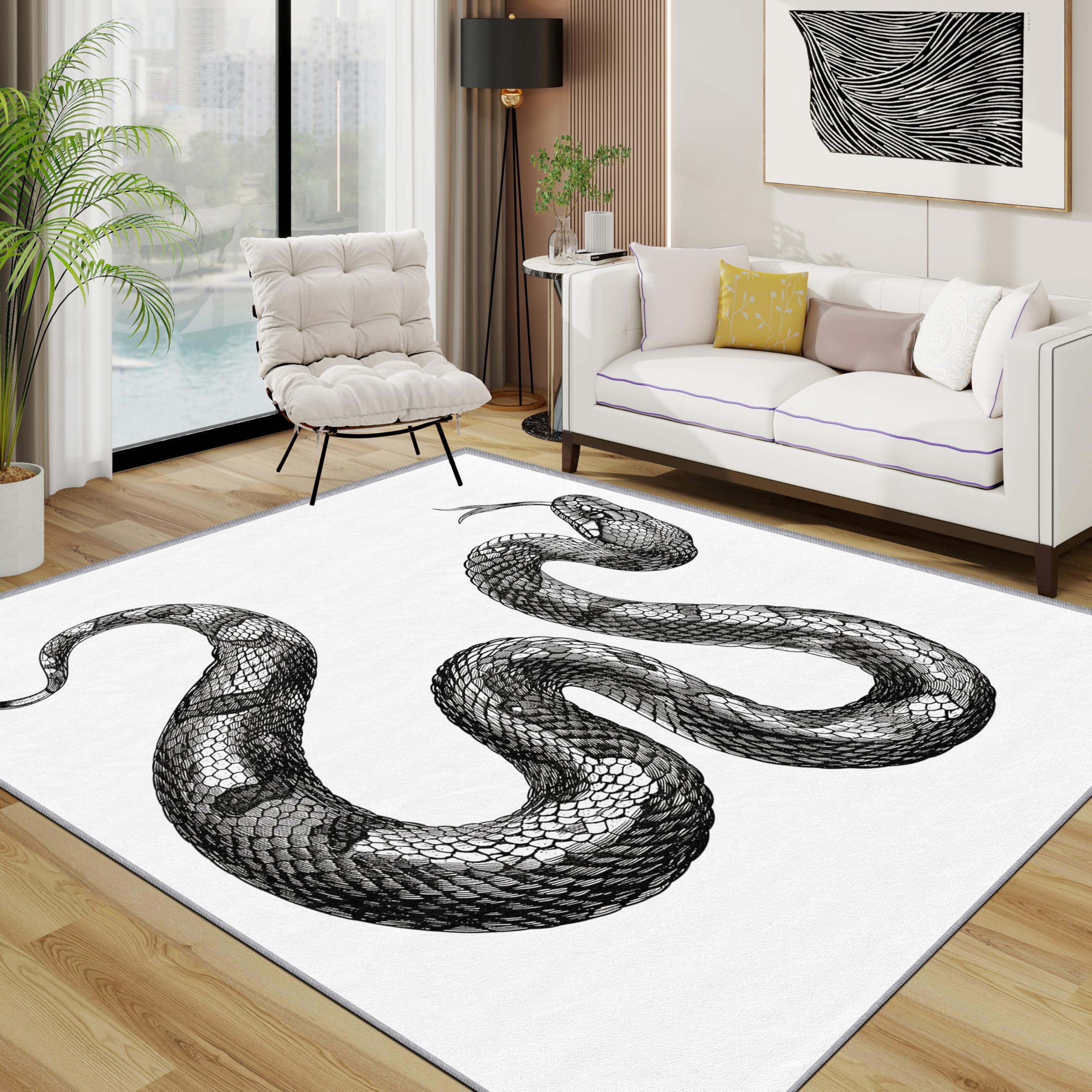 Snake Rug - Black and White Reptile Small Rugs for Bedroom 40x60, Serpent animal artistic boys Floor Mat Soft Washable Non Slip Indoor Mats, Snake Home Decor โ image 1