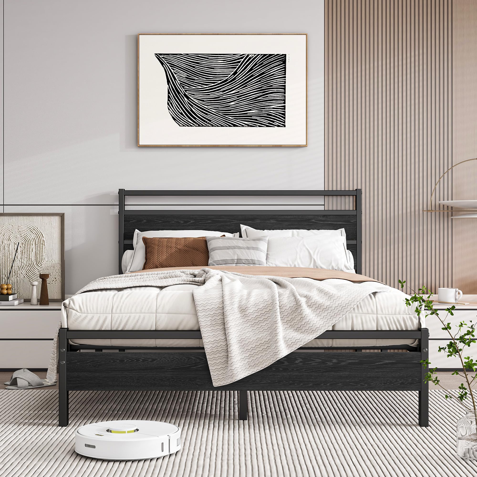 BORPHOM Bett 140x200cm,Metallbett Jugendbett Bettgestell 140x200 aus Metall,Doppelbett Bettrahmen Gästebett mit Lattenrost,für Schlafzimmer Gästezimmer,Schwarz