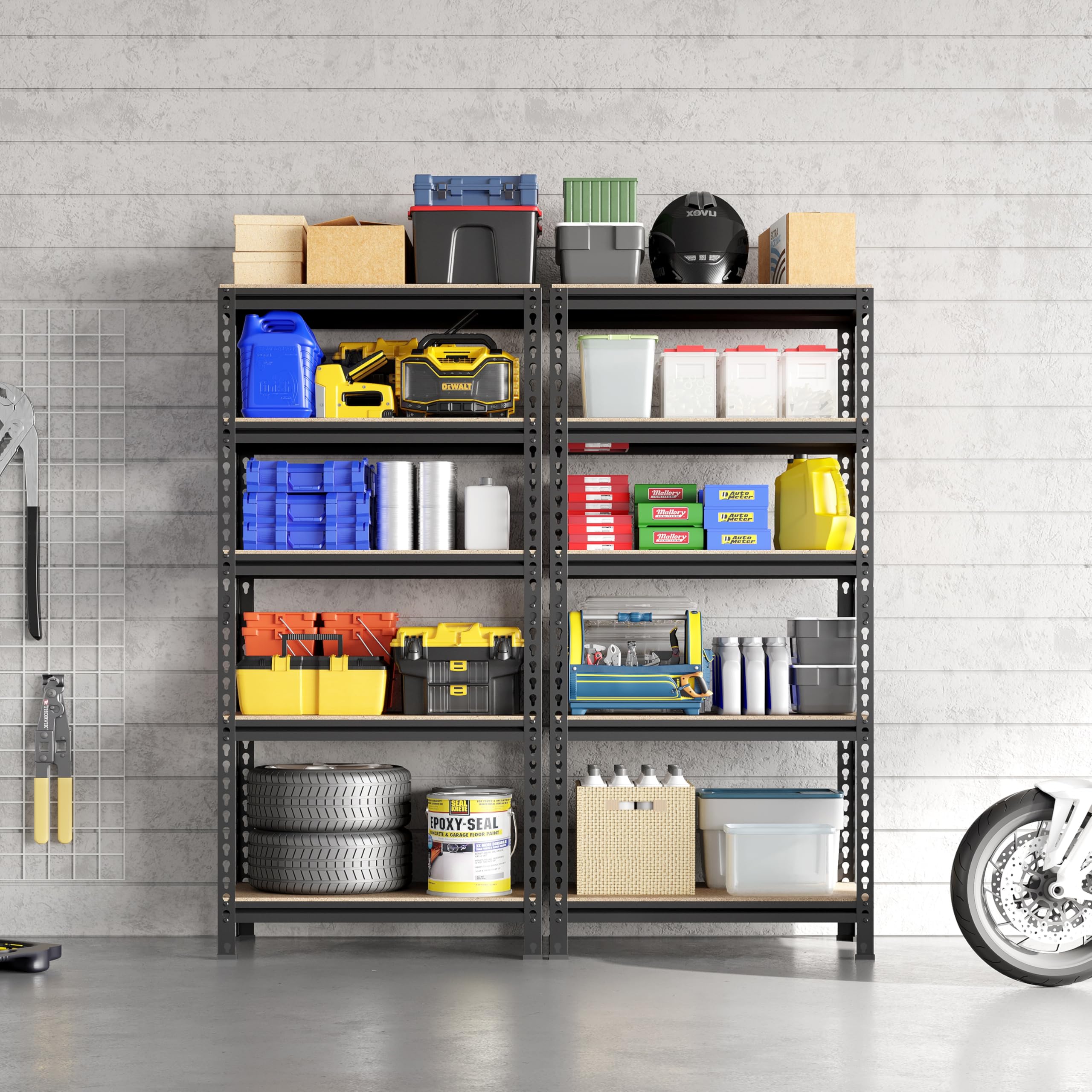 Yaheetech Lot de 2 Étagères de Rangement 150 x 70 x 30 cm sans Boulons Noir | Tablettes Réglables, Charge Lourde 150 kg par Niveau, Étagère Metallique Atelier/Garage/Cuisine