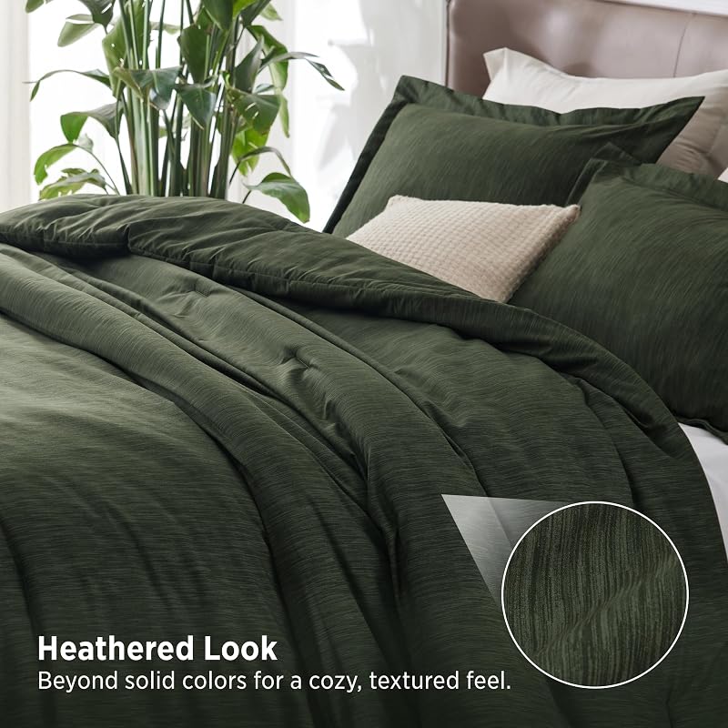 Bedsure Olive Green King Size Comforter Set, Cationic Dyed Bed Set 3 Pcs image 3