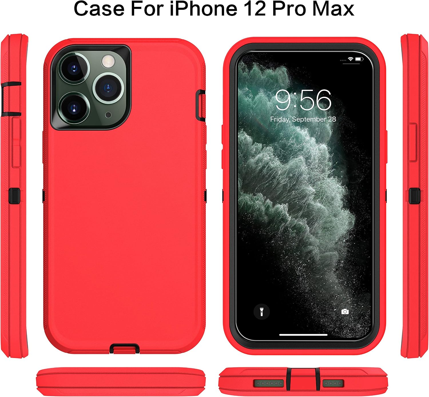 MXX Heavy Duty Protective Case Compatible with iPhone 12 Mini [No Built in Screen Protector] with [3 Layers] Rugged Rubber Shockproof Protection Cover Compatible with iPhone 12 Mini (Red/Black)