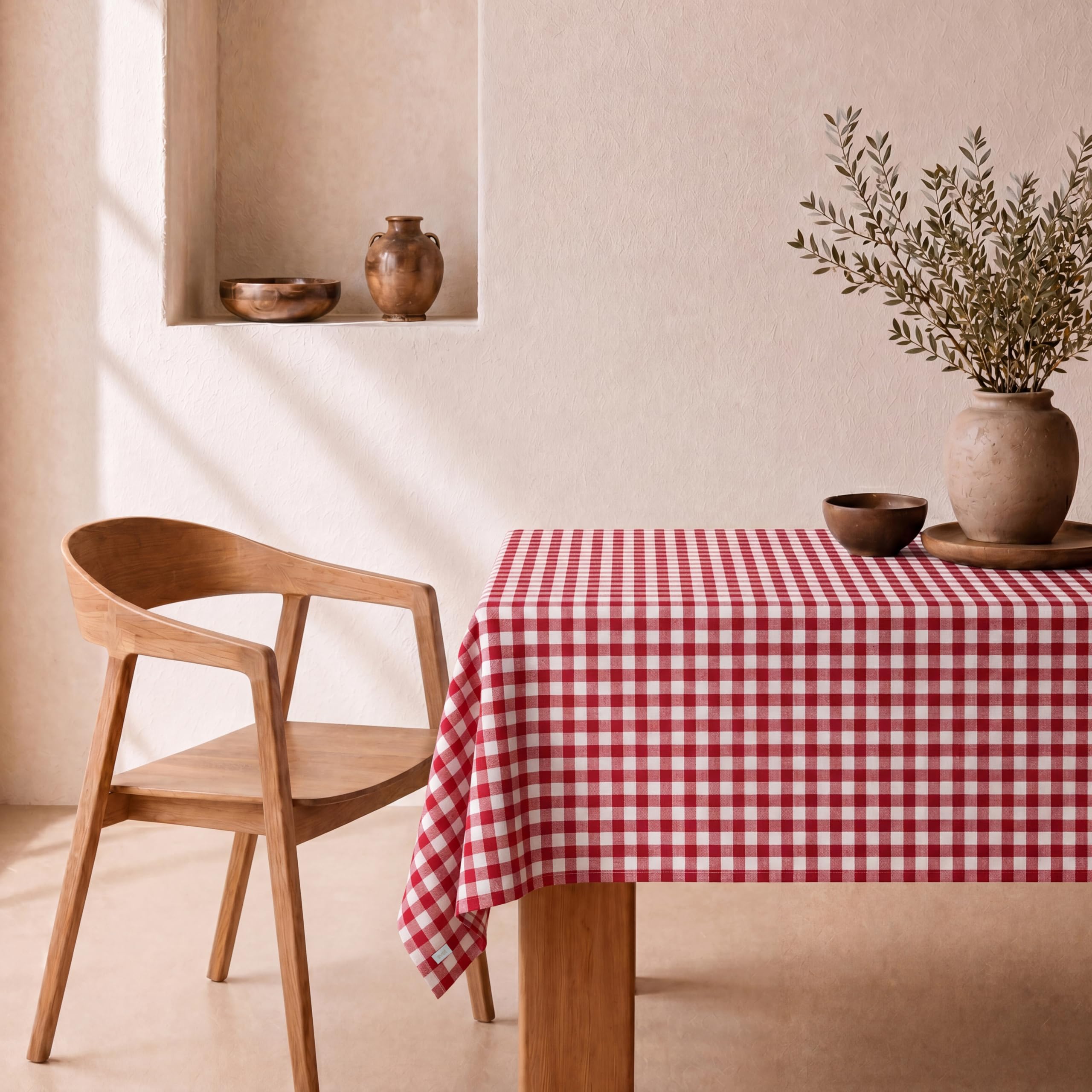 svet Mantel Antimanchas Tacto Tela Extrasuave, Mesa Rectangular, Algodón Impermeable, 140 x 260 cm (Cuadro Vichy Rojo)