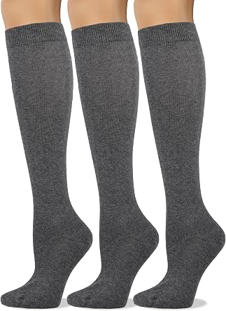 COTTON DAY Womens Soft Combed Cotton Knee High Long Calf Dress Socks Seamless Toe Black White Gray Navy Blue Brown 3 Pack