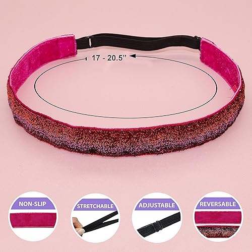 Miniatura 4 de FROG SAC 6 diademas con purpurina para niñas, bandas ajustables antideslizantes para niños, bonitos accesorios elásticos brillantes para el cabello,