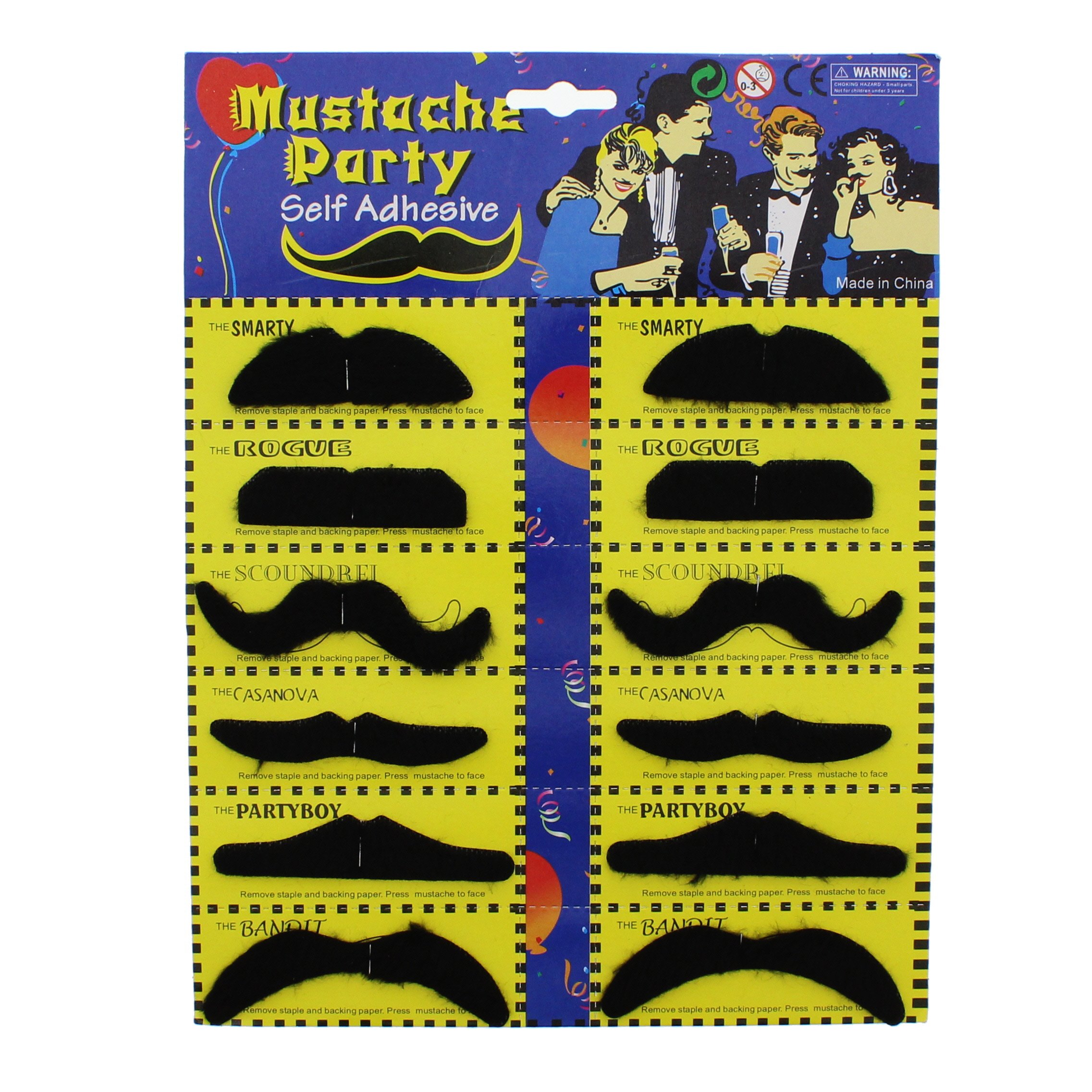 Zac's Alter Ego 12 Fancy Dress Black Assorted Design Moustache Stickers