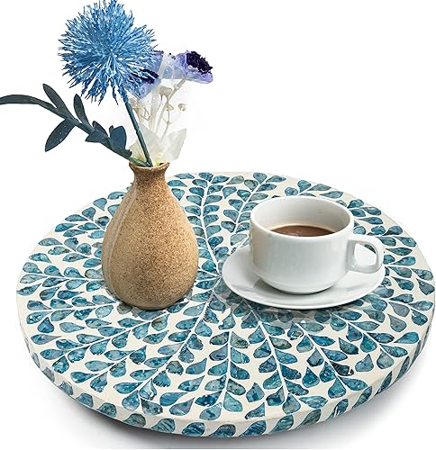 CLAYNIX Lazy Susan para encimera, Lazy Susan para mesa, organizador de tocadiscos de madreperla, bandeja giratoria redonda de madera giratoria para