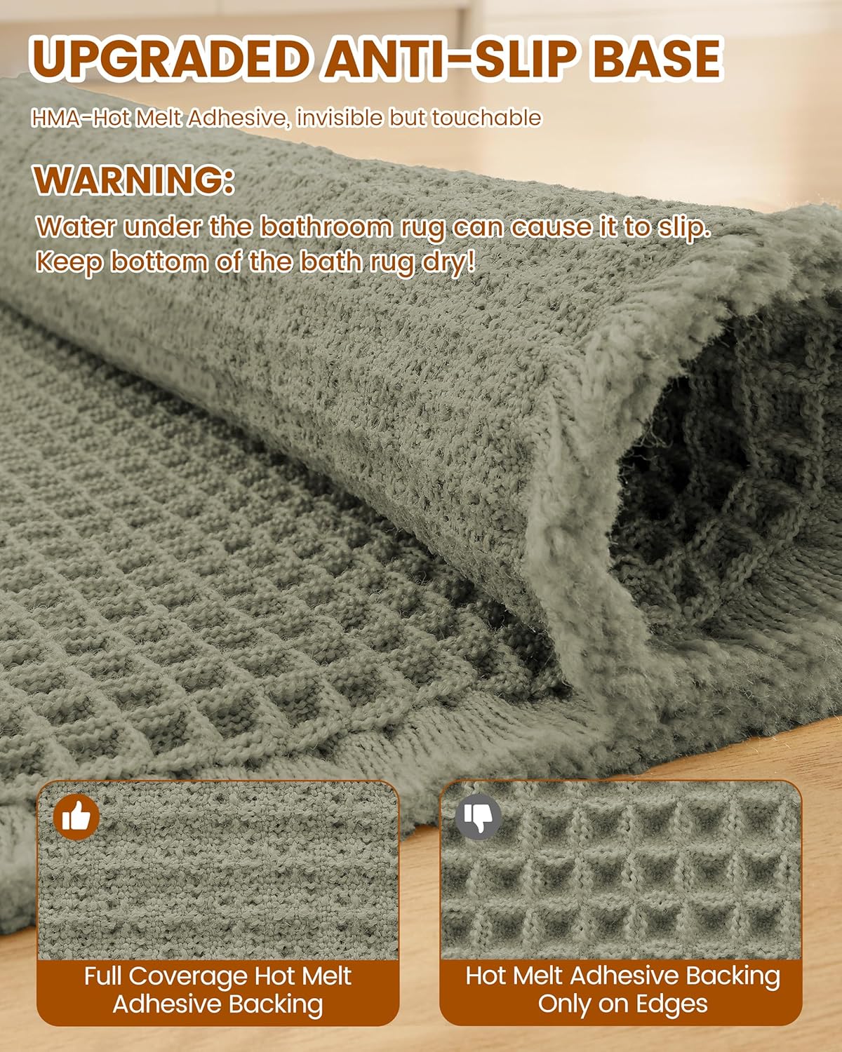 smiry waffle bath mat 36x24, extra soft absorbent bathroom rugs, non slip machine washable quick dry bath rugs for bathroom floor, tub, shower, home decor accessories, green green rectangular 36" x 24"