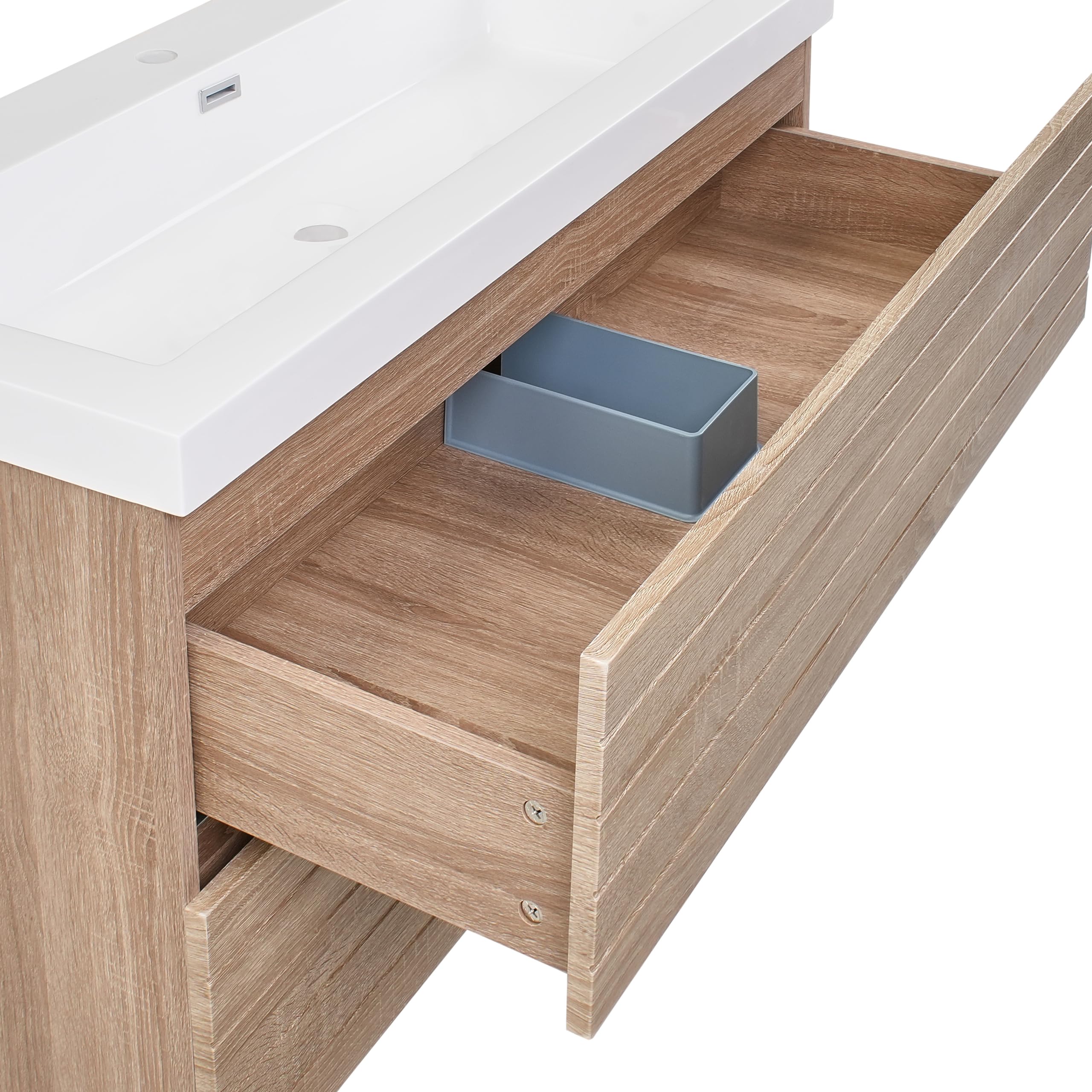 Beliani Mueble de baño suspendido con Lavabo de MDF 2 cajones 100 x 46 cm marrón Claro Urucu