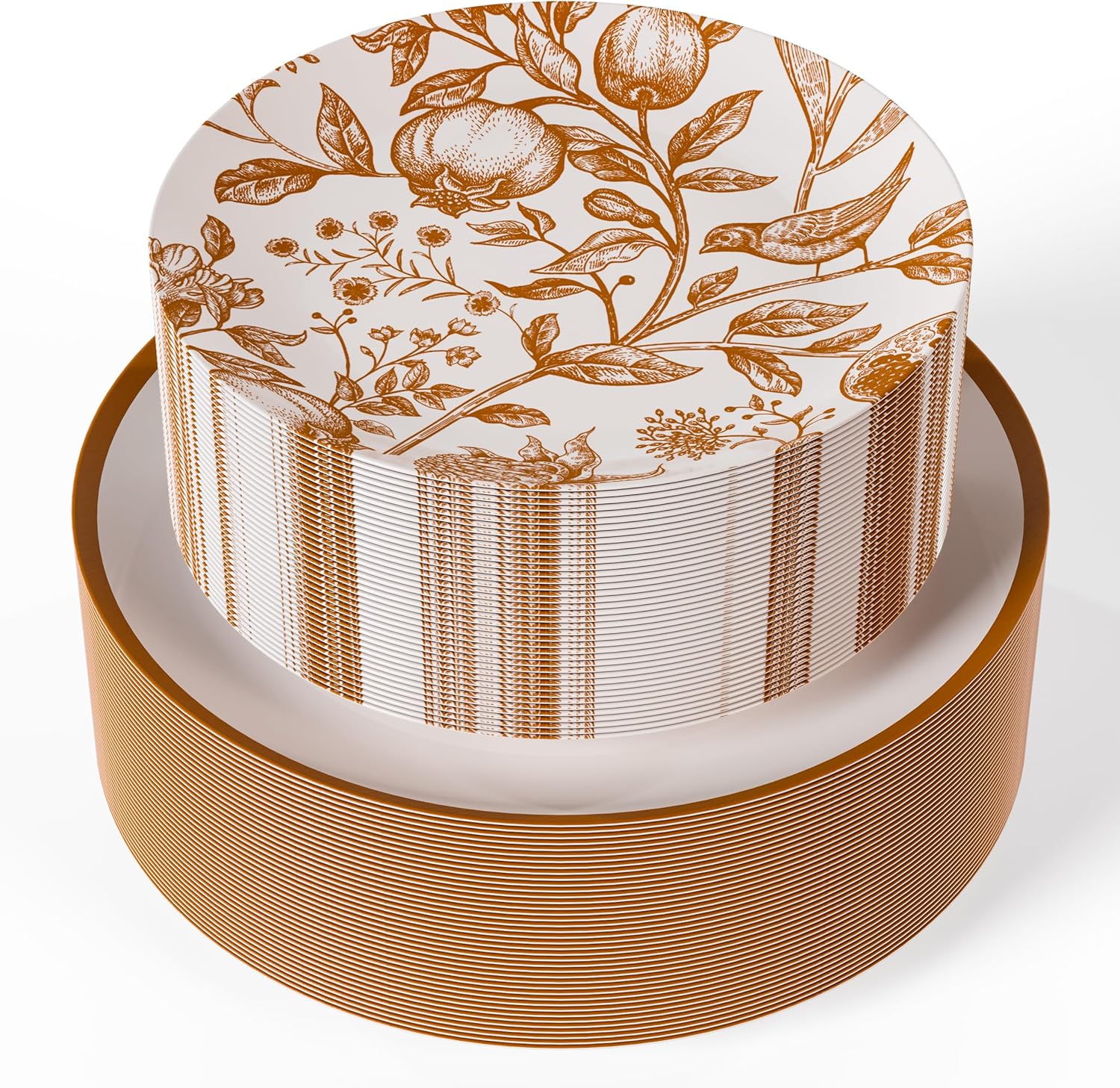 Trendables 40 Piece Plastic Disposable Plates Set For 20 Guests I 20 X 8 Inch Dessert Plates & 20 X 10 Inch Disposable Plastic Plates | Thanksgiving Plates | White & Brown Pomegranate Design