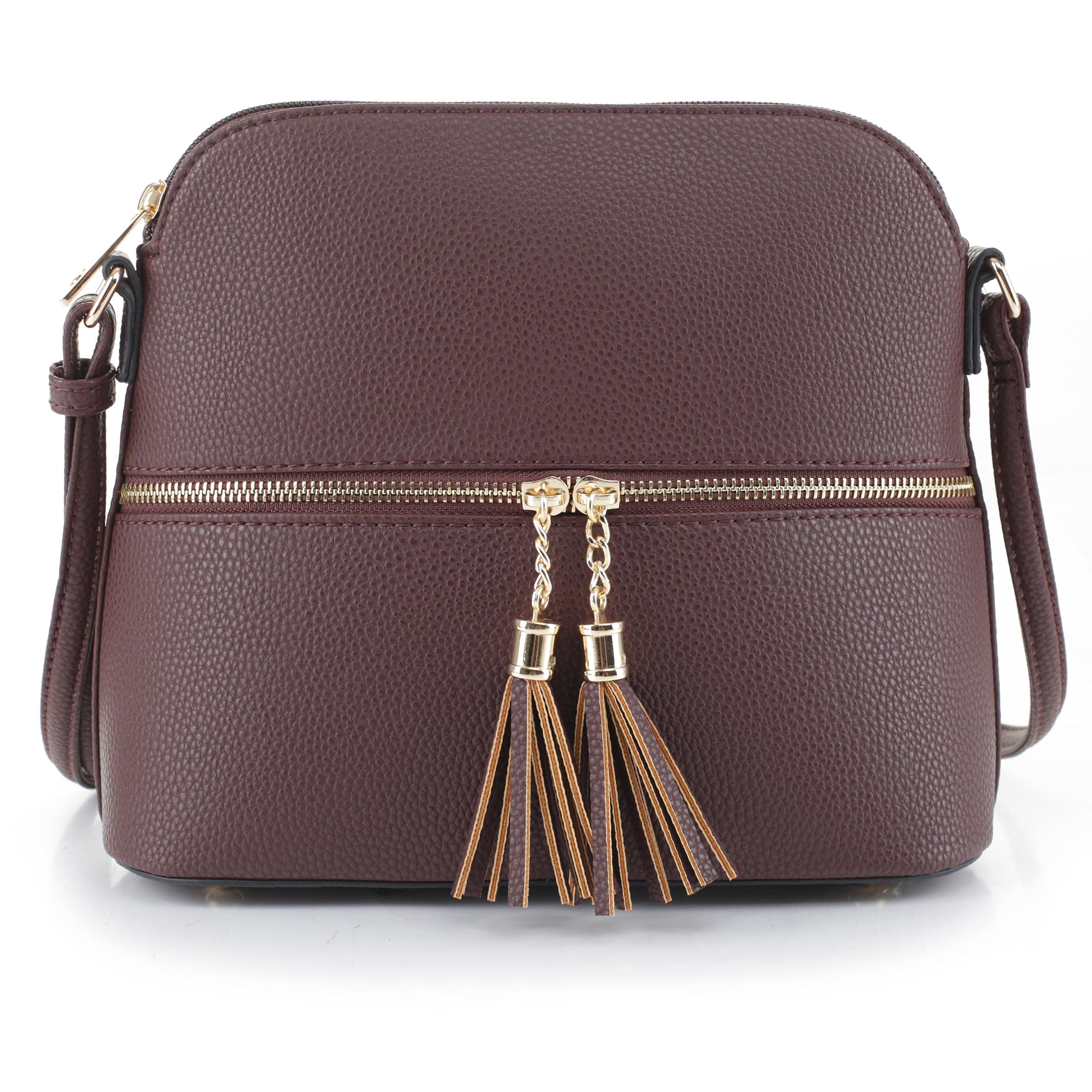 SG SUGU Lunar Lightweight Medium Dome Crossbody Bag Shoulder Bag with Tassel | Zipper Pocket | Adjustable Strap