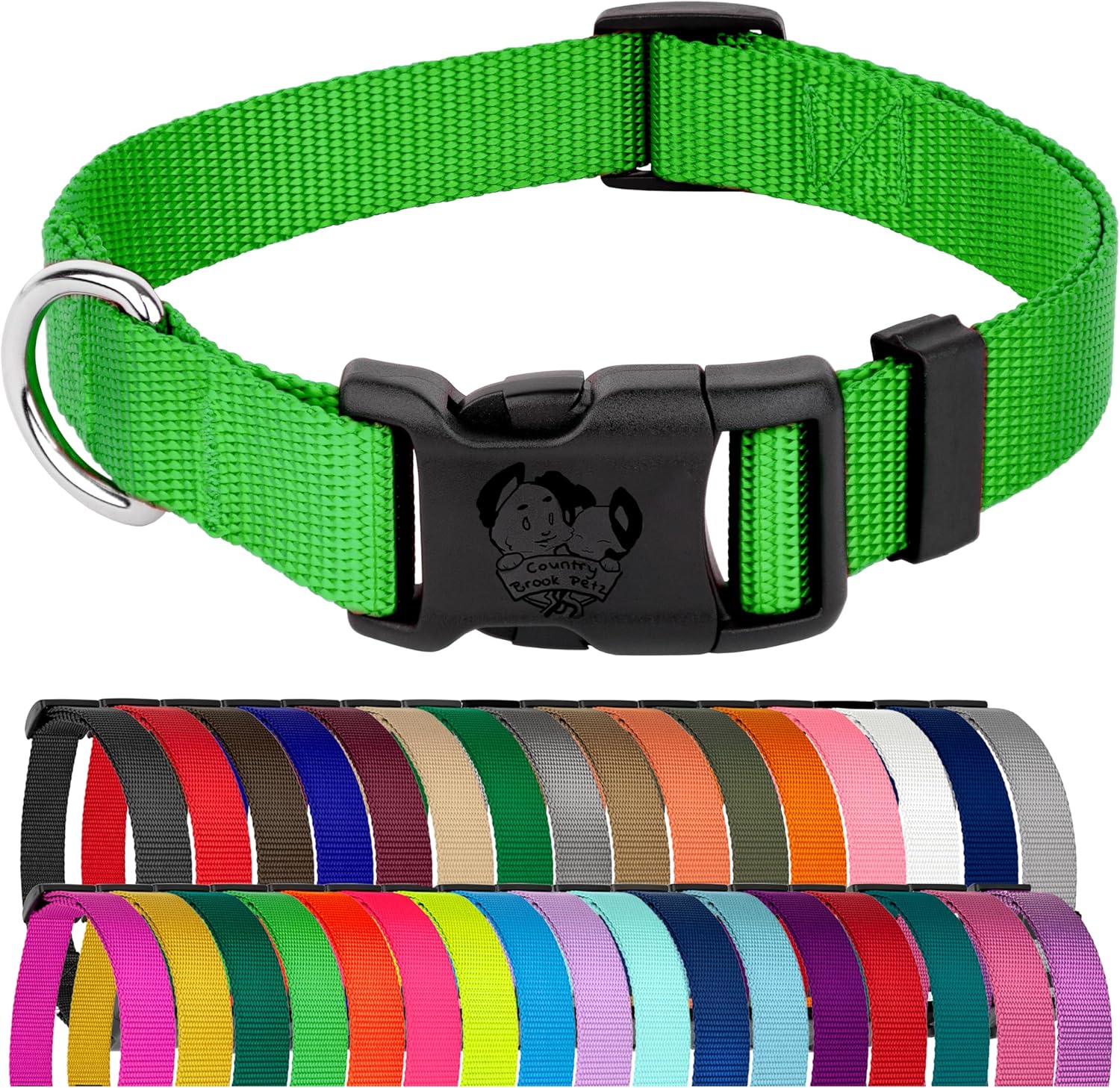 Country Brook Petz - 32 Vibrant Colors - American Made Deluxe Nylon Dog Collar with Buckle (Extra Small, 3/8 Inch Wide, Hot Lime Green) Extra Small (Pack of 1) Hot Lime Green