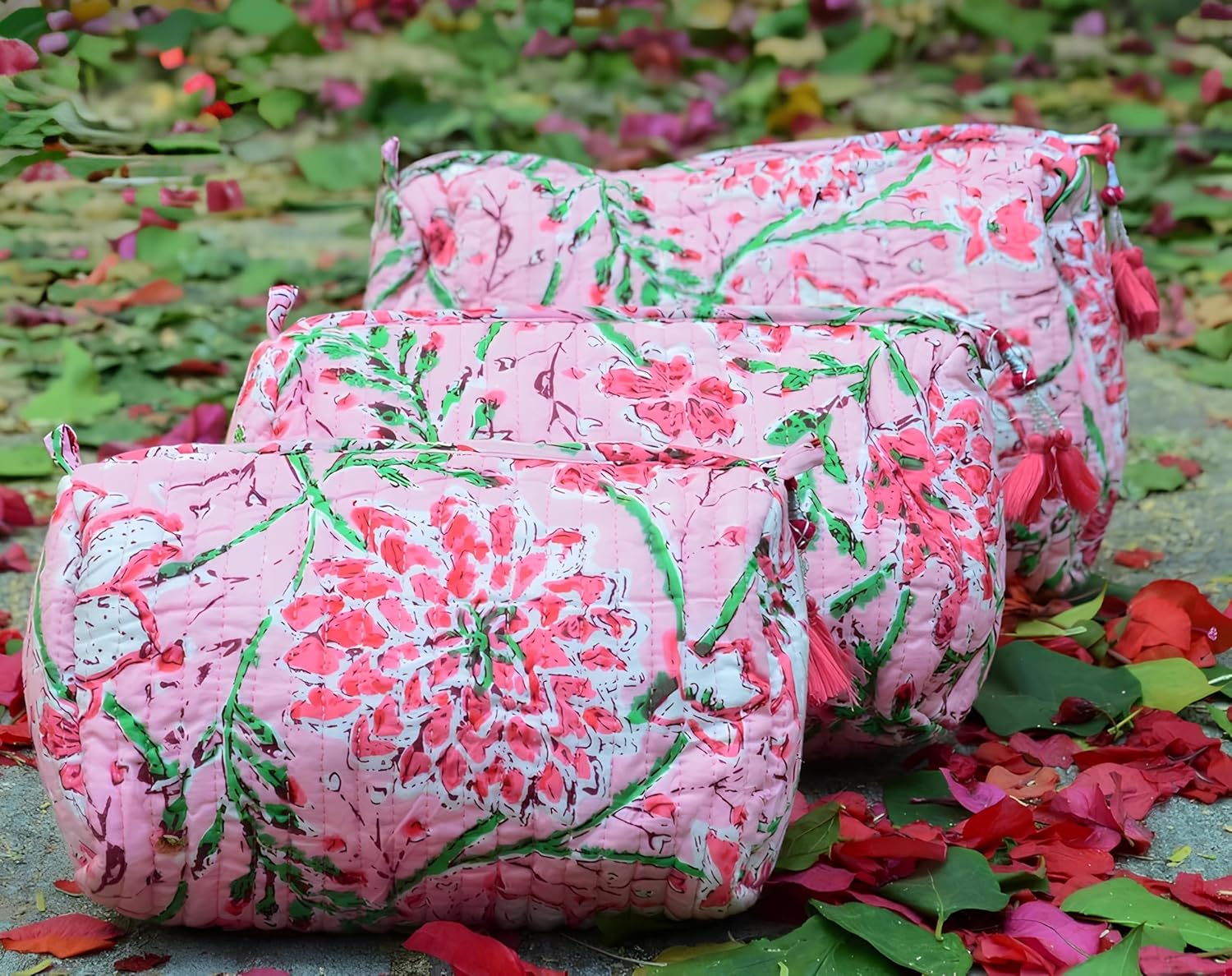 INDACORIFY 100% Cotton Block Print Cosmetic Toiletry Bags Boho Beauty Toiletry Kits Travel Case Pouch for Women's Printed Cotton Tote Bag (Pattern- 28)