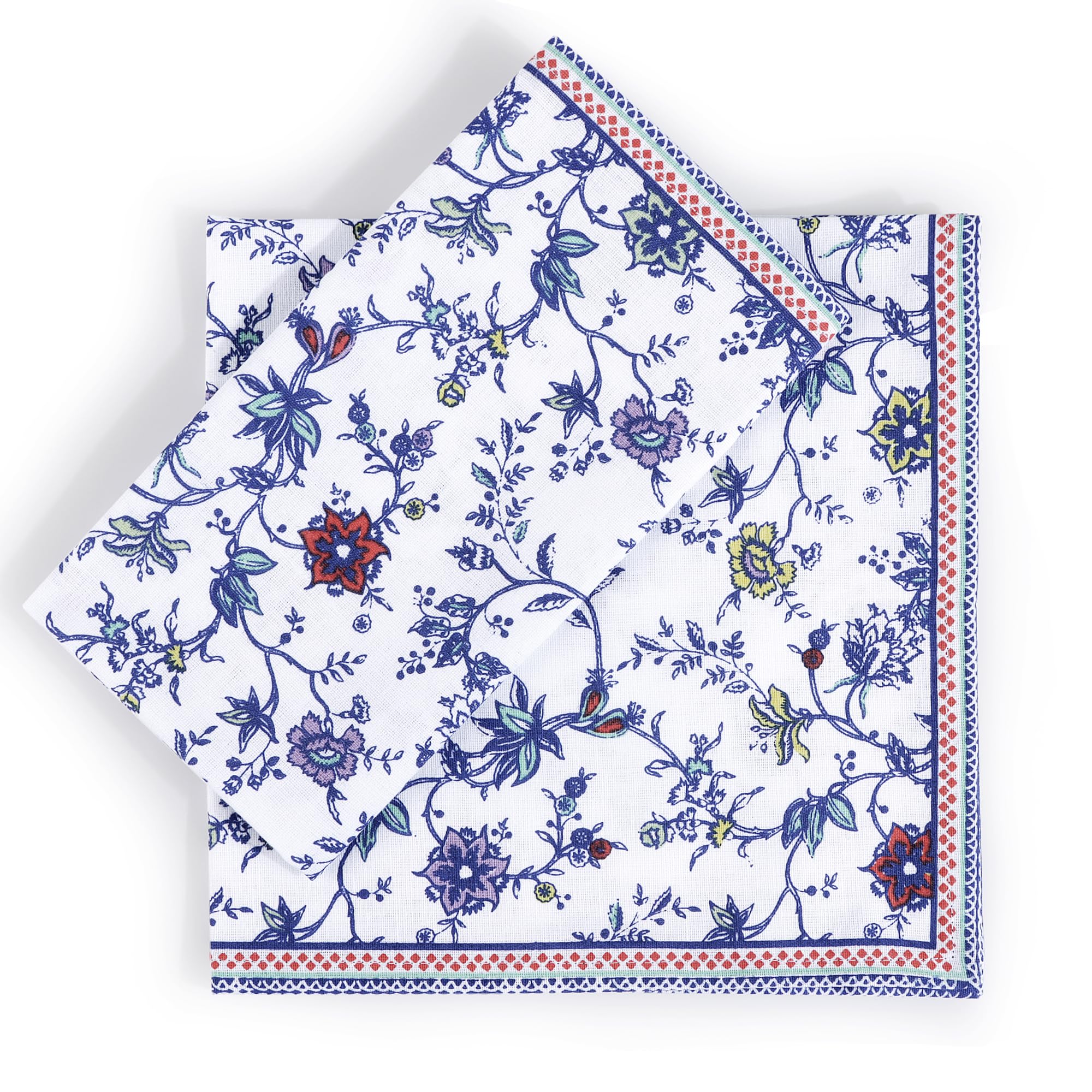 Lot de 12 serviettes de table imprimées FINGERCRAFT en coton et lin avec coins à onglets, lavables et réutilisables, 50,8 x 50,8 cm, bleu prairie