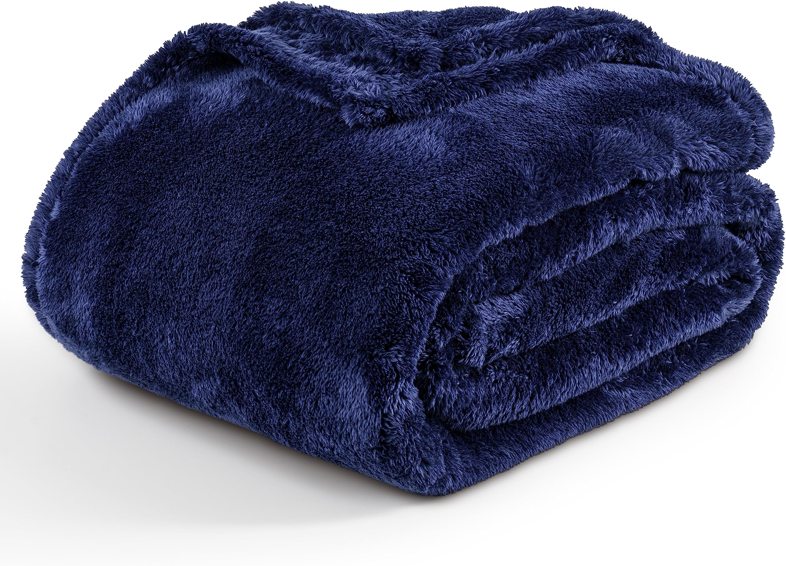 Berkshire Blanket Classic Extra-Fluffy™ Plush Blanket King Size, Soft Fuzzy Fluffy Long Hair Blanket for Couch Sofa Bed, Atlantis Dark Blue, 90x108 Inches