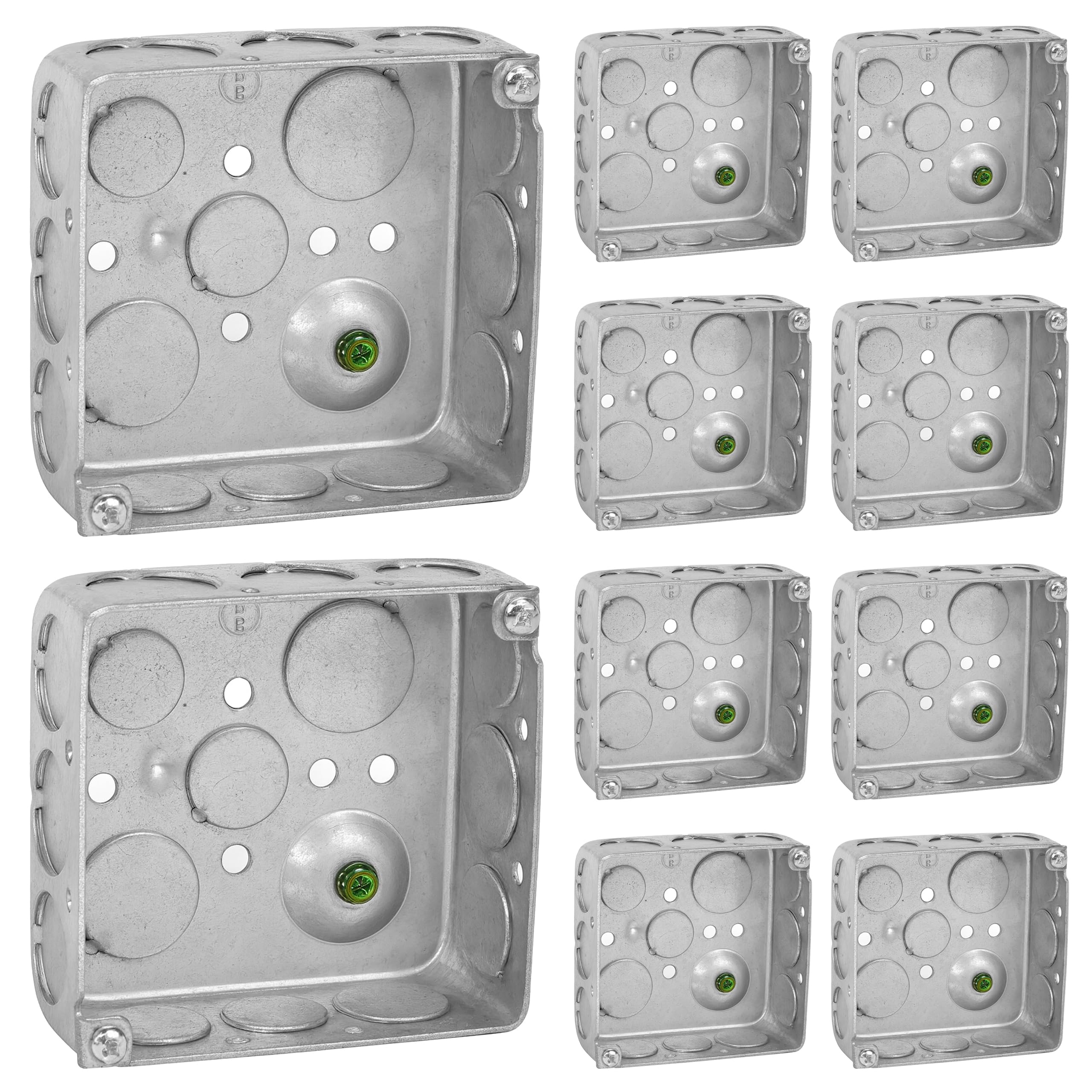 OHLECTRIC Lot de 10 boîtes de jonction électrique de 10,2 x 10,2 cm de profondeur 21 cu. Boîtes de sortie en métal robustes de 10,2 cm, boîte électrique en acier pour double prise duplex, boîte