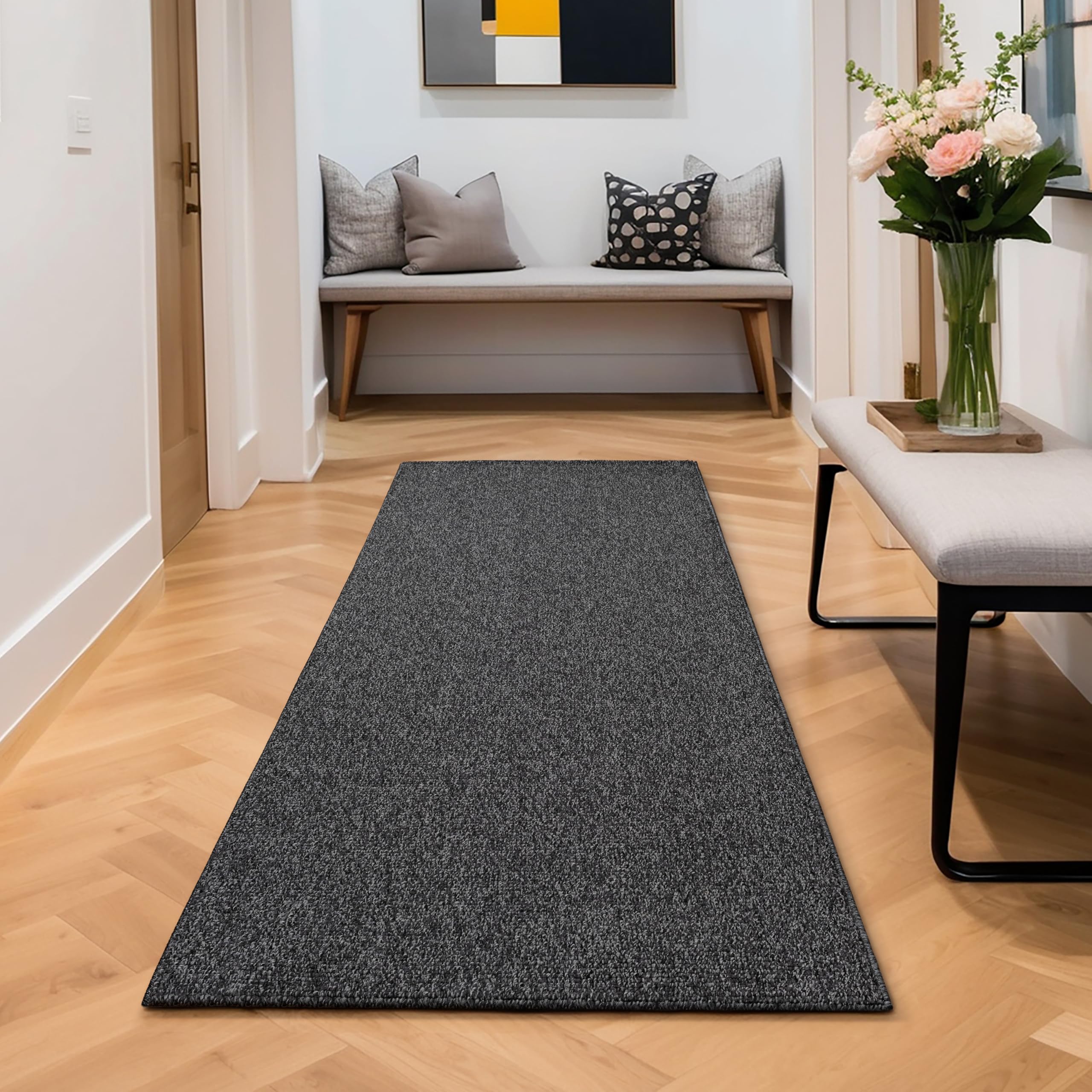 SANAT LORA Teppich Wohnzimmer – Soft Loop Teppich, modern für Schlafzimmer, Arbeitszimmer, Flur, Kinderzimmer & Küche – gesprenkeltes Design, Anthrazit, 80 x 200 cm