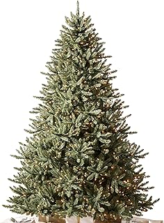 Balsam Hill árbol de Navidad artificial, tradicional y prémium preiluminado, de 7.5 pies, pícea azul clásica con luces LED transparentes, bolsa de almacenamiento, guantes para darle forma al árbol y bombillas adicionales