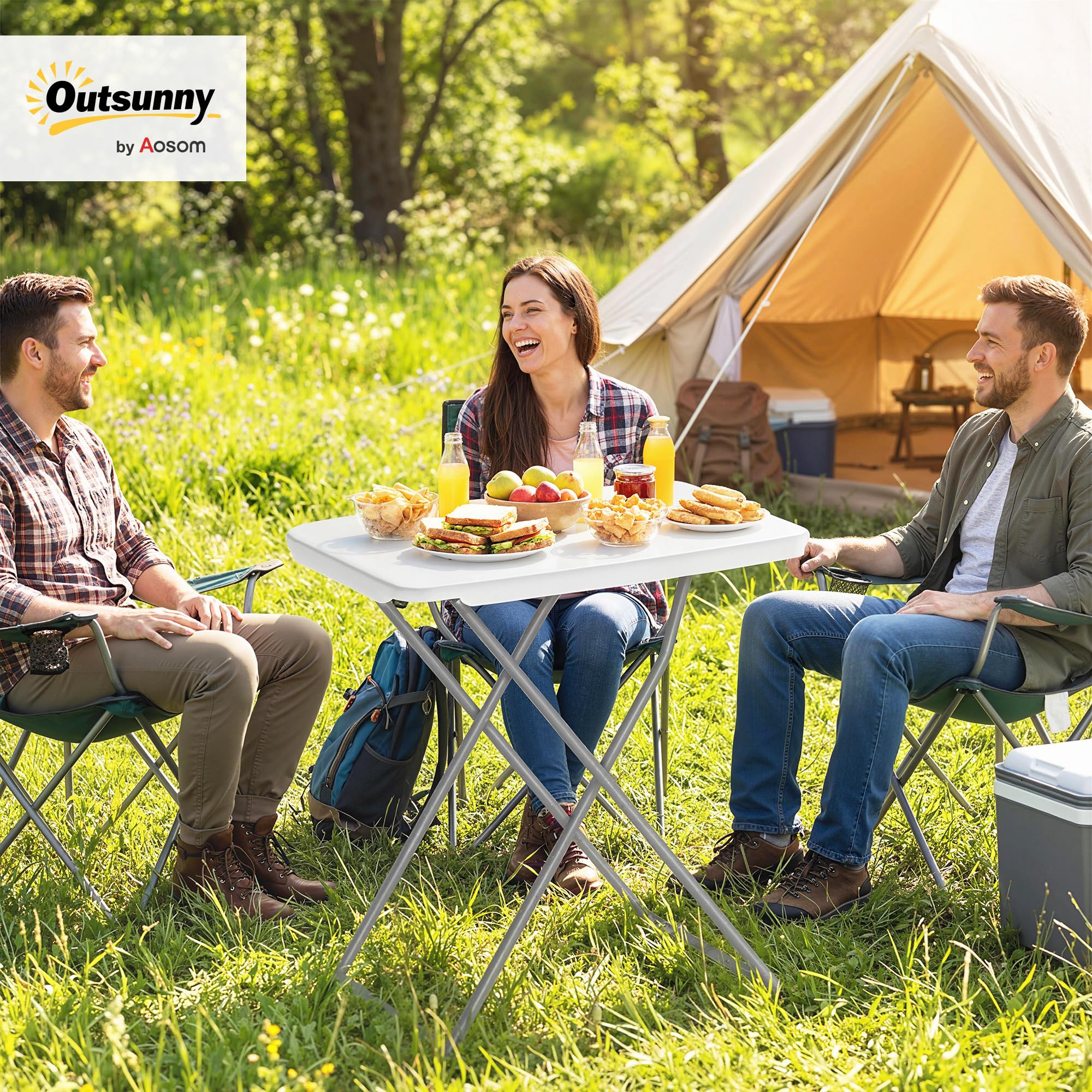 Outsunny Mesa Plegable Camping Altura Ajustable 75x50x73,5 cm Blanco