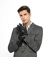 Vista 5 de ZLUXURQ Guantes de cuero de lujo para hombre con forro de cachemira, suave y cómodo piel de cordero Touchsreen