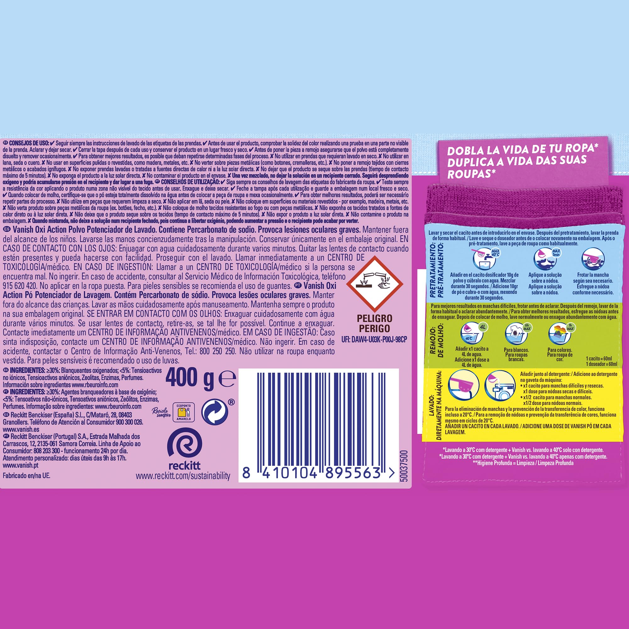 Vanish Oxi Action Multipoder - Quitamanchas multibeneficio para la ropa, En Polvo, Sin Lejía 400gr, El emabalaje puede variar — view 2