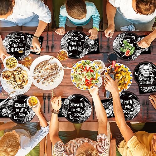 Miniatura 6 de Juego de 96 platos y servilletas de cumpleaños de 40 años, suministros para fiesta, tema de la muerte a mis treinta, vajilla desechable, regalos