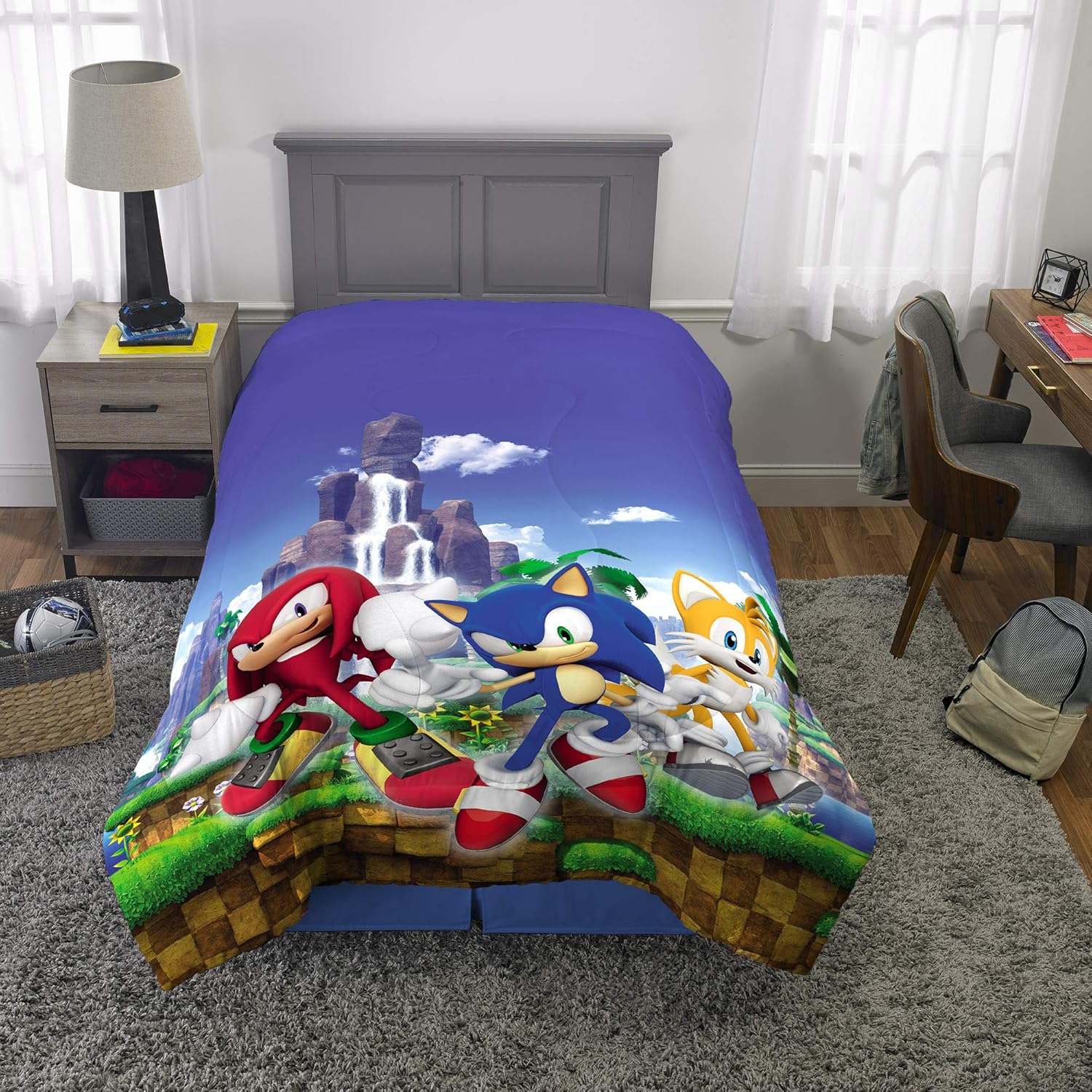 Franco Kids Bedding Super Soft Microfiber Reversible Comforter, Twin/Full, Sonic The Hedgehog, Anime