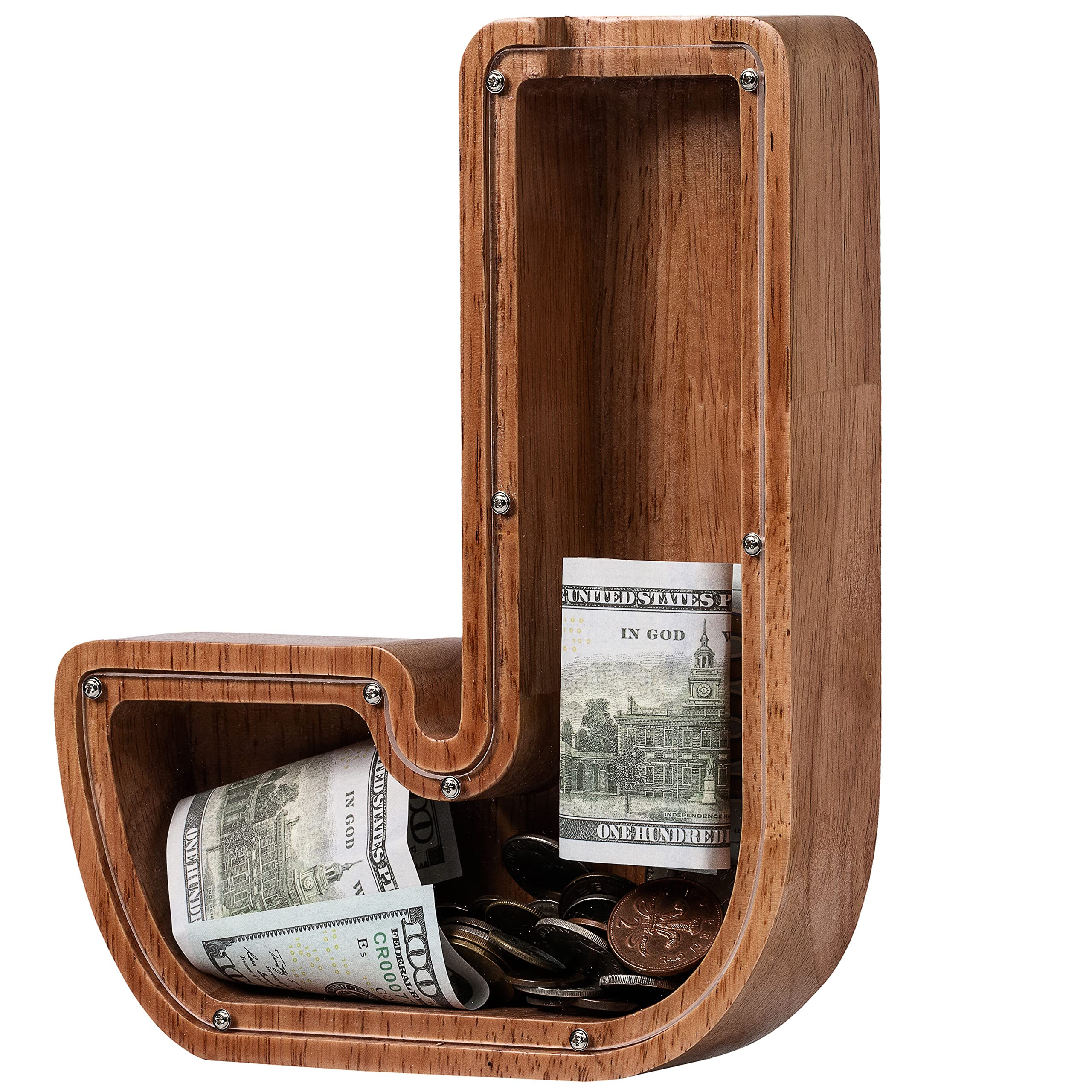 Piggy Bank for Kids Boys Girls, Wooden Large Letter Piggy Bank Alphabet Money Bank with Initial J, Coin Bank Fun Gifts for Birthday, Christmas, Festival, Baby Shower