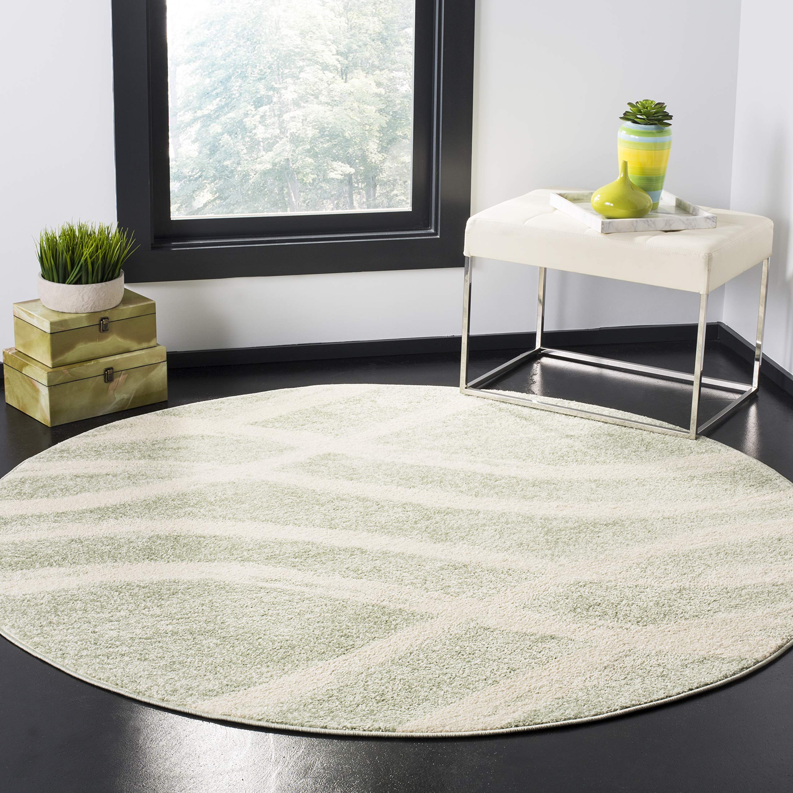 SAFAVIEH Adirondack Collection Area Rug - 10' Round, Sage & Cream, Modern Wave Design, Non-Shedding & Easy to Clean, Ideal for Living Room, Bedroom,