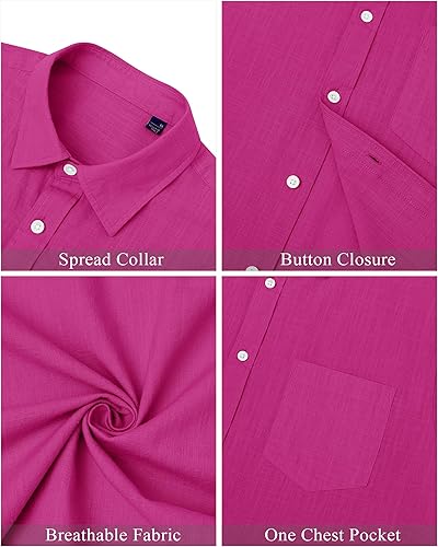 Miniatura 60 de J.VER Camisas de manga corta de lino y algodón para hombre, estilo informal, ligeras, con botones, para vacaciones, playa y verano, con bolsillo