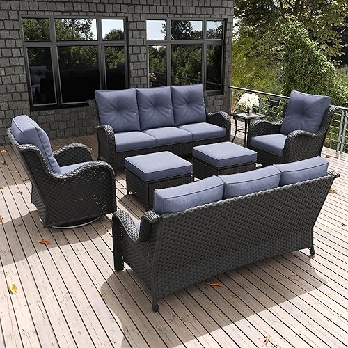 LayinSun 7 Pieces Outdoor Patio Furniture Set, Rattan Wicker Sectional