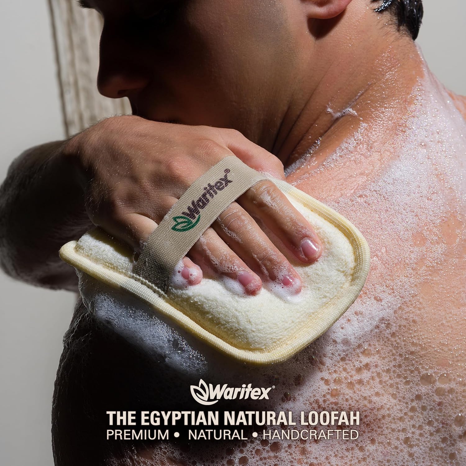 Waritex Egyptian Loofah Sponges Rectangular Body Scrubbers - Egyptian Loofah Fiber Bath Pads with Hand Strap for Gentle Skin Exfoliation Deep Wash Shower Use for Men and Women 3 Count Pack
