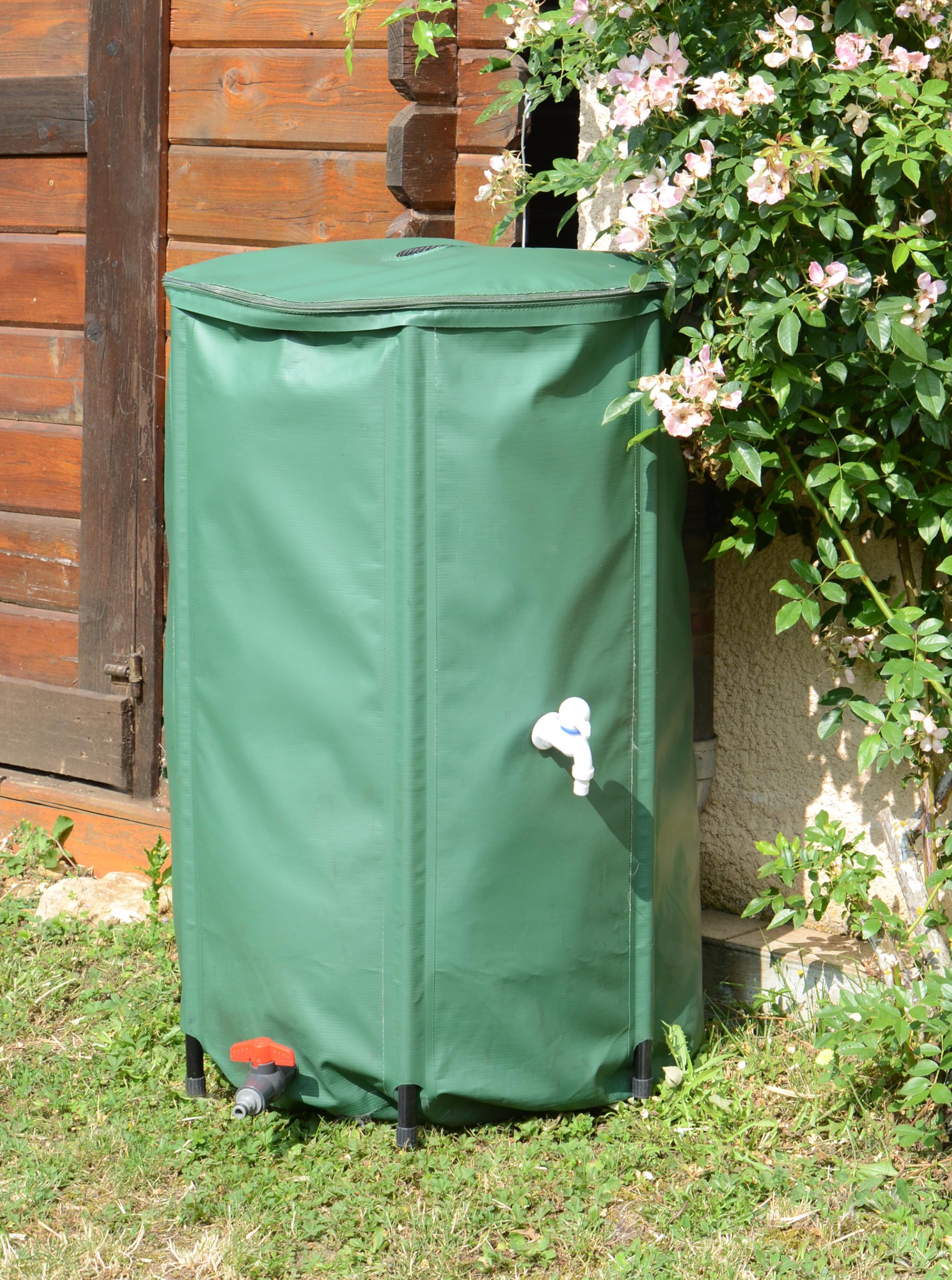 EDA - Miękki i składany zbieracz wody 250 L - z filtrem siatkowym + 2 krany - Odporny na warunki atmosferyczne - Ø 60 x wys. 88 cm