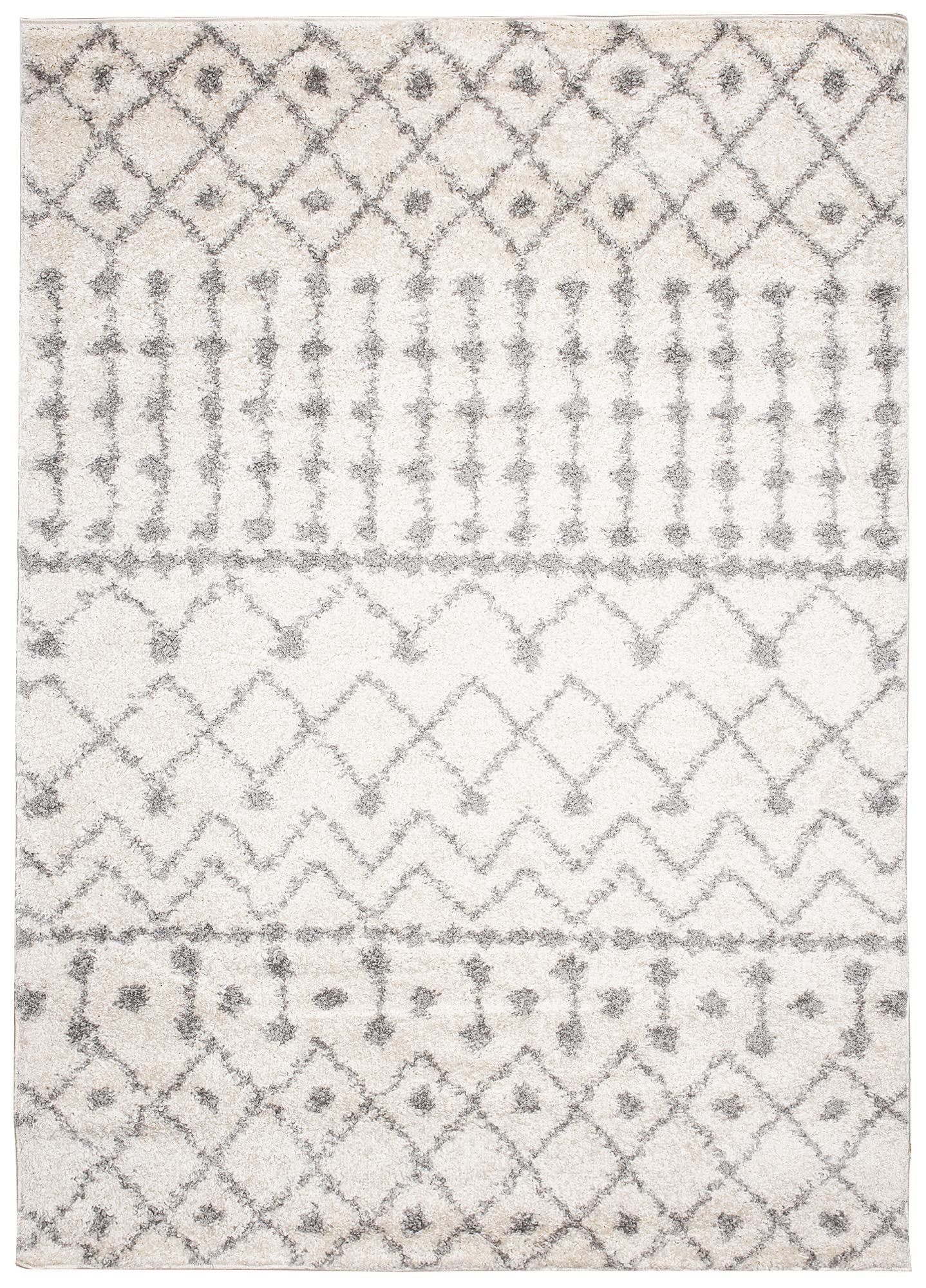 TAPISO Delhi Tapis Shaggy Poil Long Moderne Crème Gris Ethnique Tapis Salon Chambre Adulte Enfant Descente de Lit Moelleux Super Soft Epais Oeko-TEX 200 x 290 cm