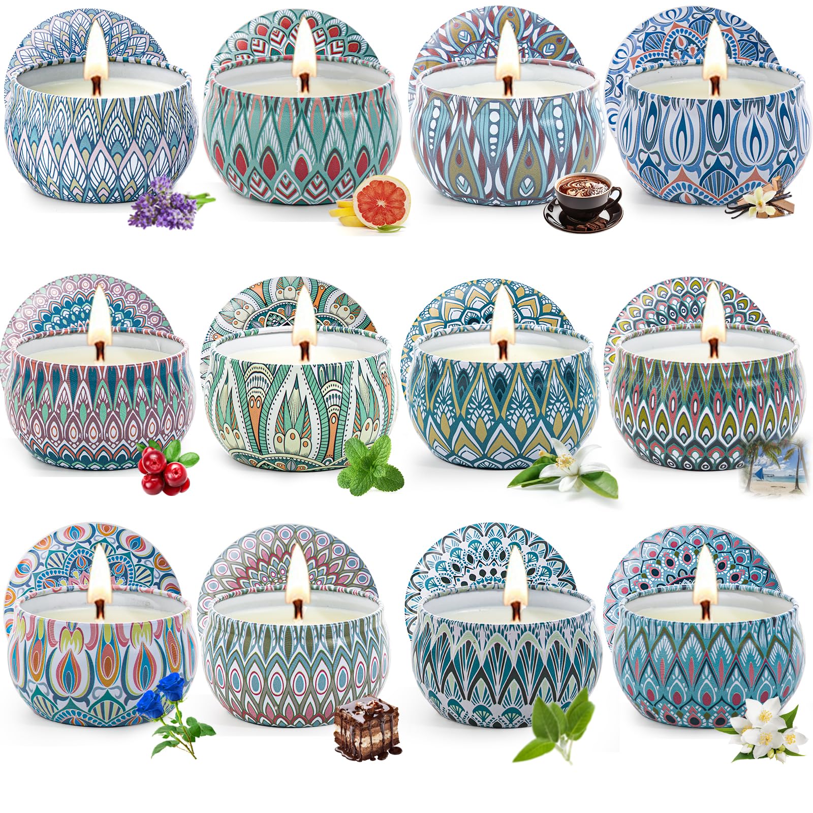 Yinuo Candle Velas Aromáticas Regalos Originales para Mujer, 12 * 70g de Cera de Soja - Ideal para Día de la Madre, Navidad, Cumpleaños, San Valentín, Baño y Yoga