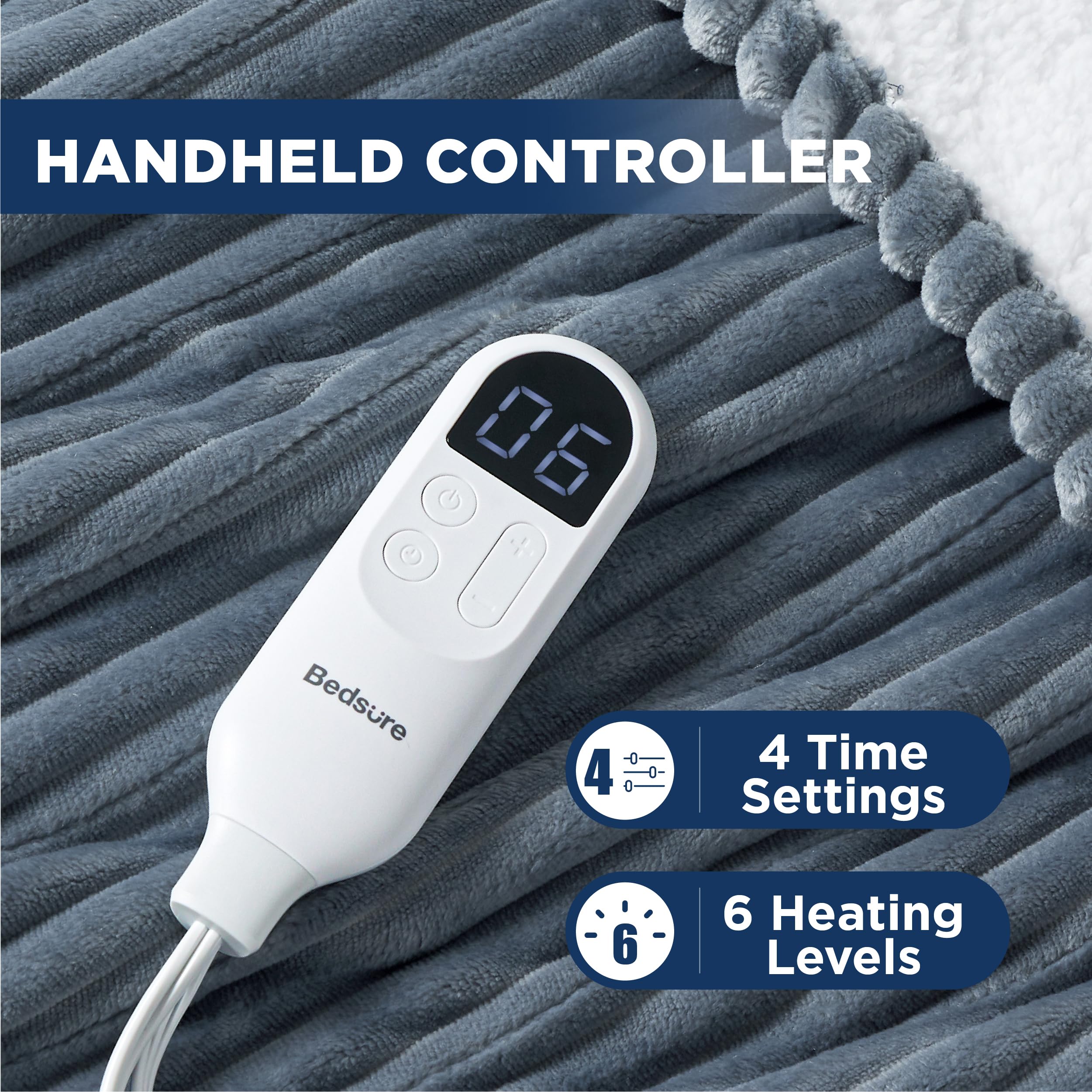 Amazon.com: Bedsure Electric Blanket Heated Throw - Soft Ribbed Flannel Heated  Blanket, Fast Heating Electric Throw with 6 Heating Levels u0026 4 Time  Settings, 3 Hours Auto-Off (50x60 inches, Grey) : Home u0026 Kitchen