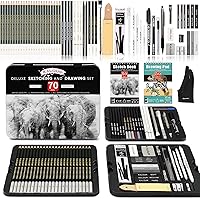 Vista 1 de KALOUR 72-Pack Sketch Drawing Pencils Kit with Sketchbook and 3-color Drawing Paper,Tin Box,Include Graphite,Charcoal,Drawing Glove and Artists