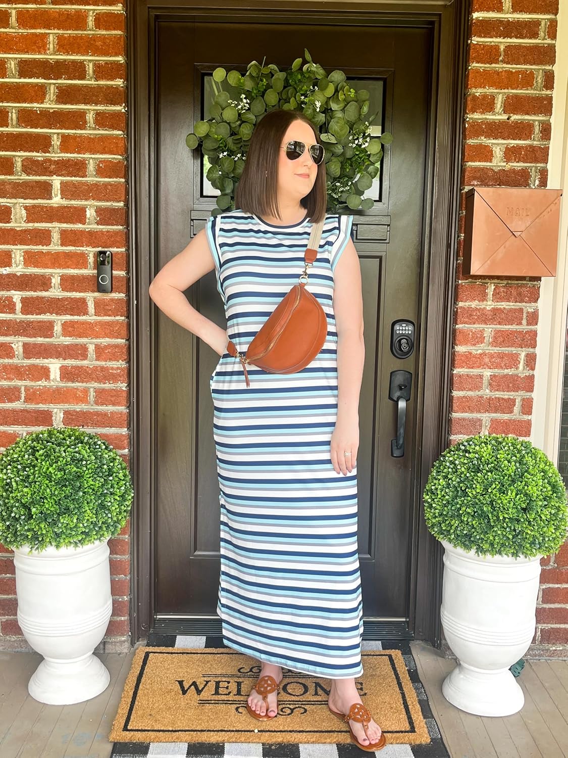 GRECERELLE 2025 Women Summer Casual Round Neck Cap Sleeve Maxi Dress with Pockets Beach Vacation Sundress - Image 3