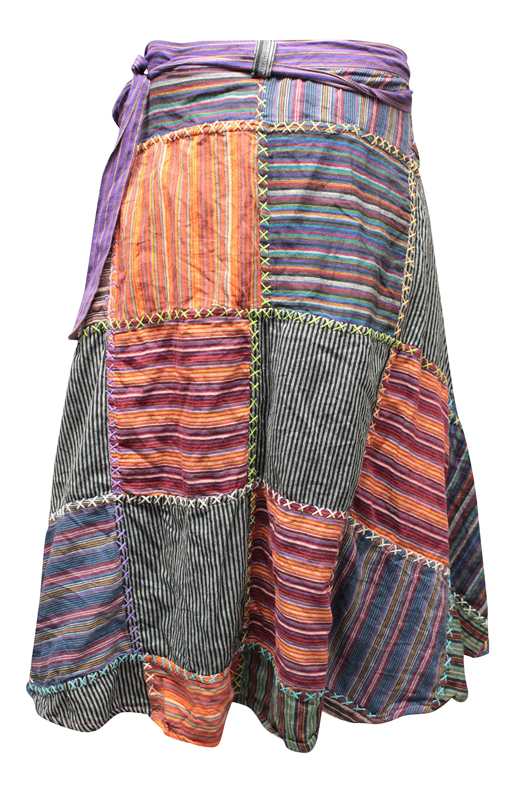 SHOPOHOLIC FASHION Envolvente Redondo Hippy Festival Patchwork Boho Falda Larga | Festival, longitud hasta la rodilla, multicolor