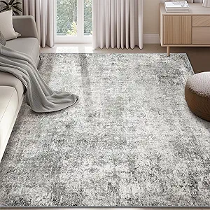 Washable Area Rugs 5'x7' Non-Slip Modern Abstract Soft for Living Room Entryway Bedroom Nursery, Print Pattern, Gray White Grey